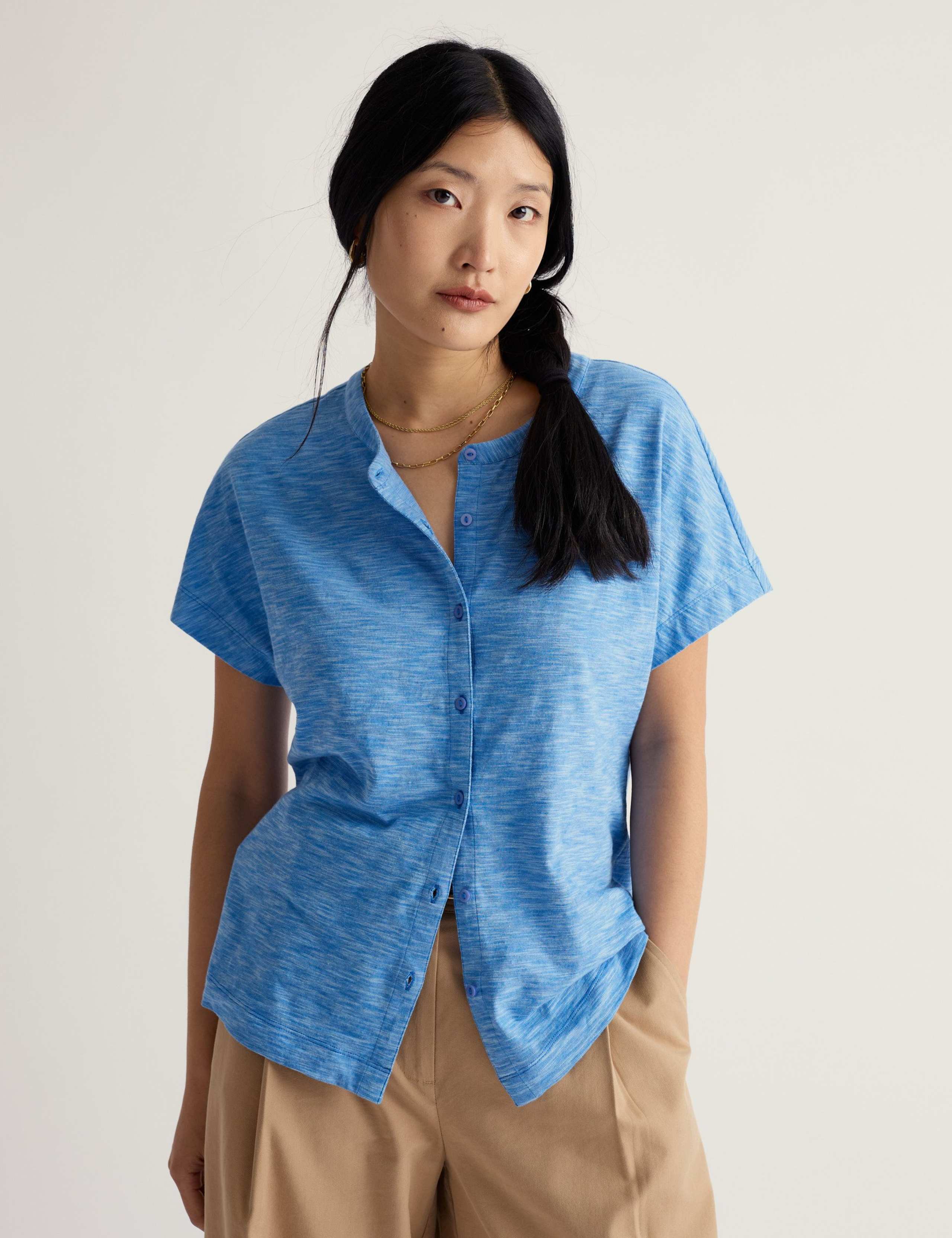 Pure Cotton Textured Button Through Top 1 of 5