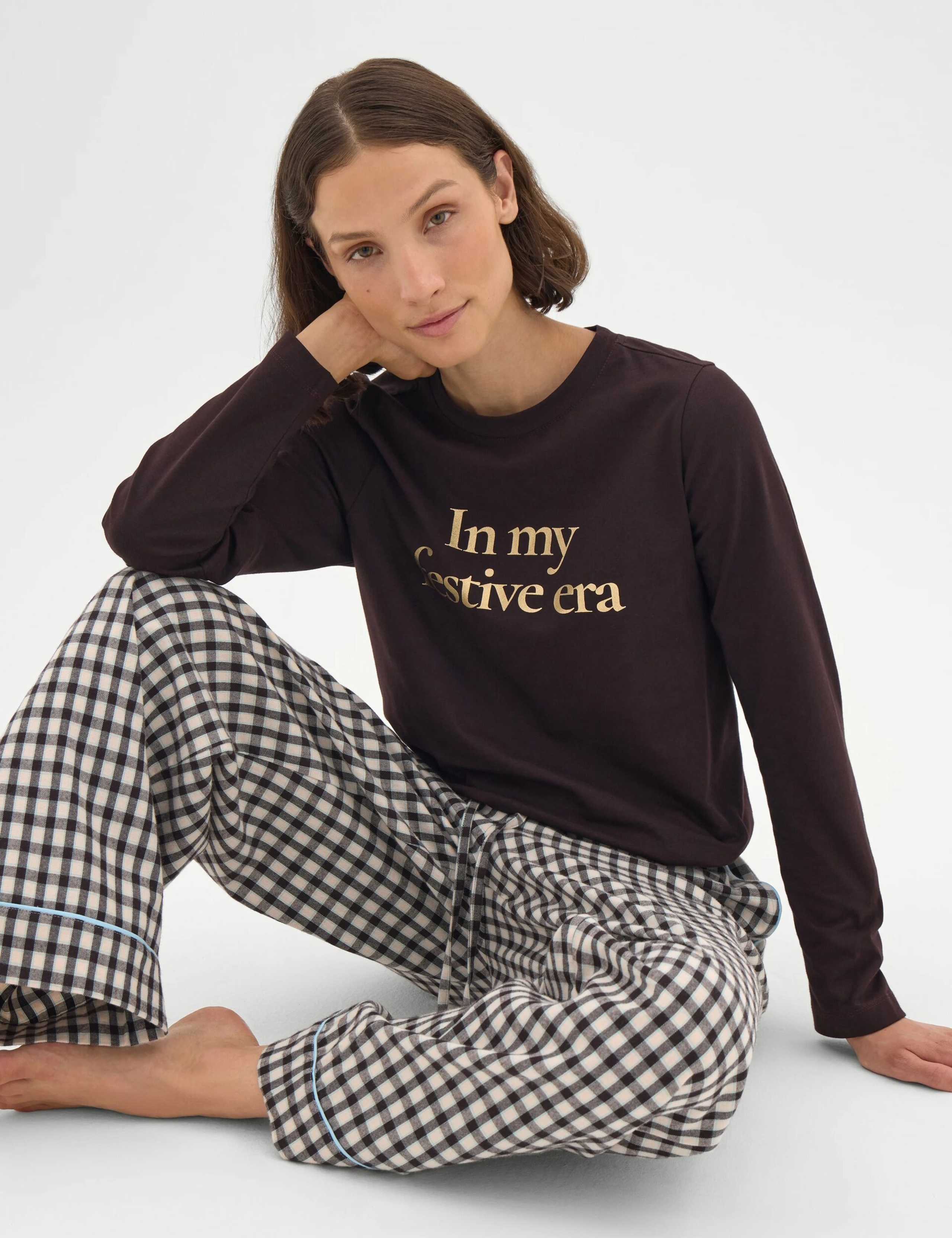 Cotton Wrap Top Checked Pyjama Set 3 of 7