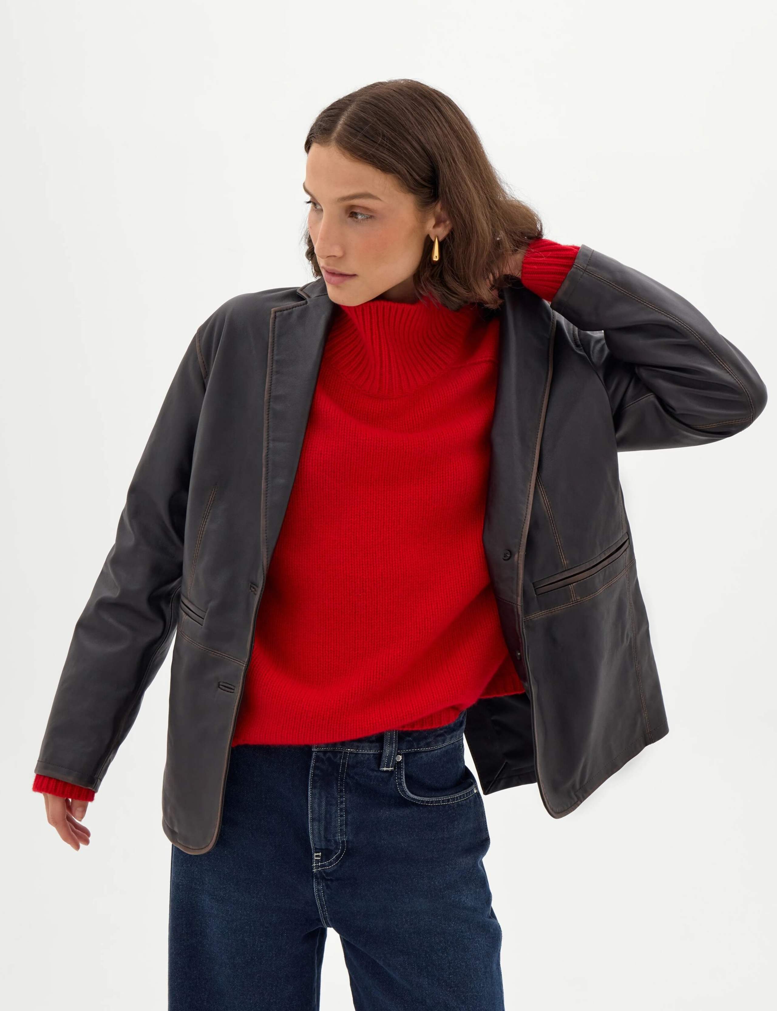 Leather Relaxed Fit Blazer 4 of 5