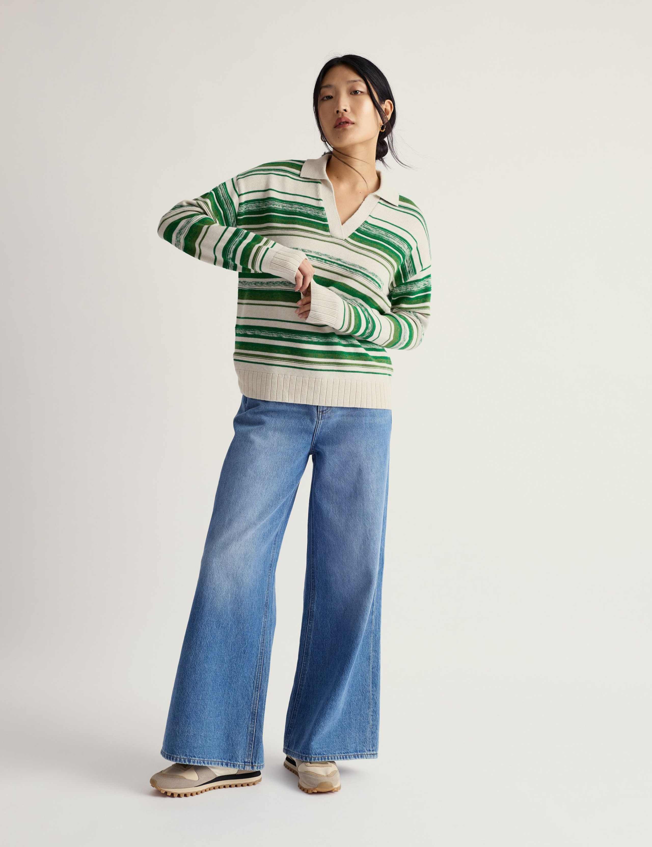 Pure Cotton Striped Collared Relaxed Jumper 3 of 5