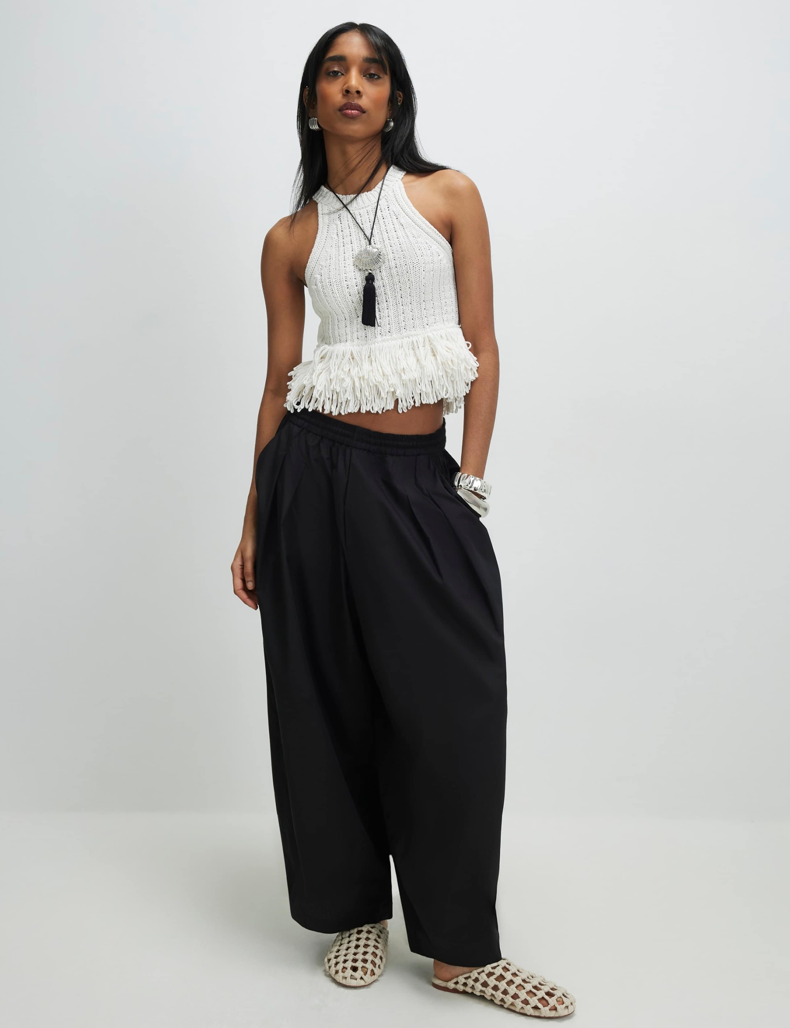 Cotton Blend Fringe Fitted Knitted Vest 3 of 4