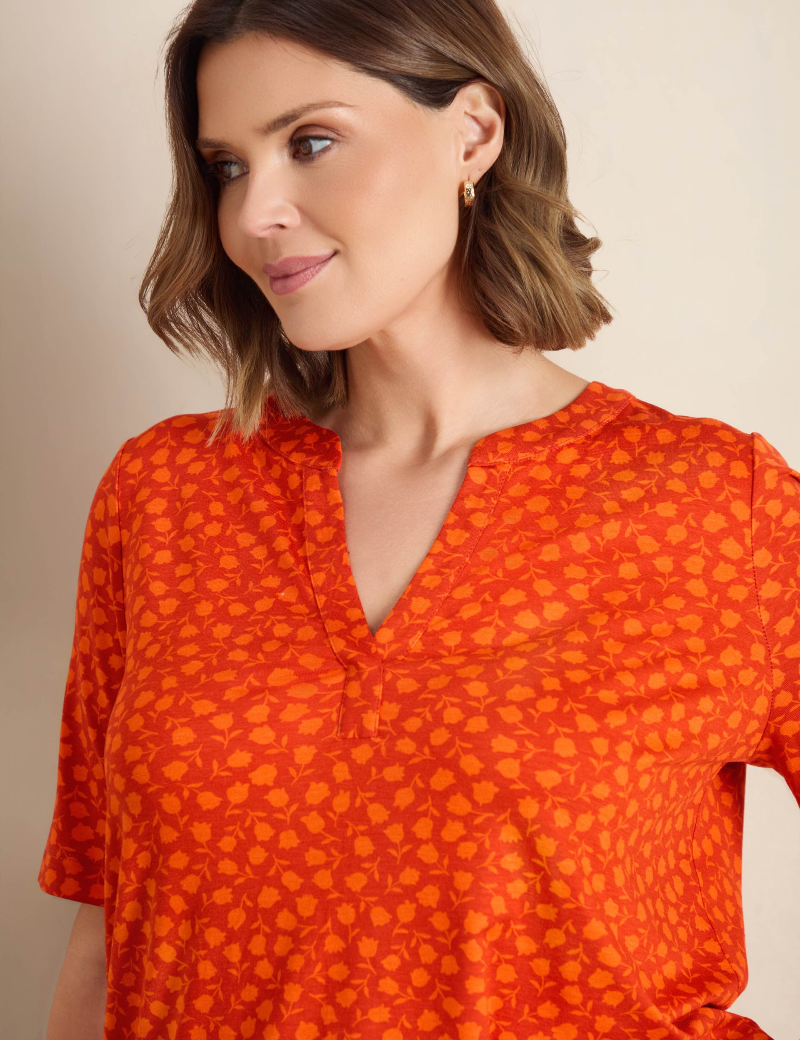 Jersey Floral Notch Neck Popover Blouse 2 of 4