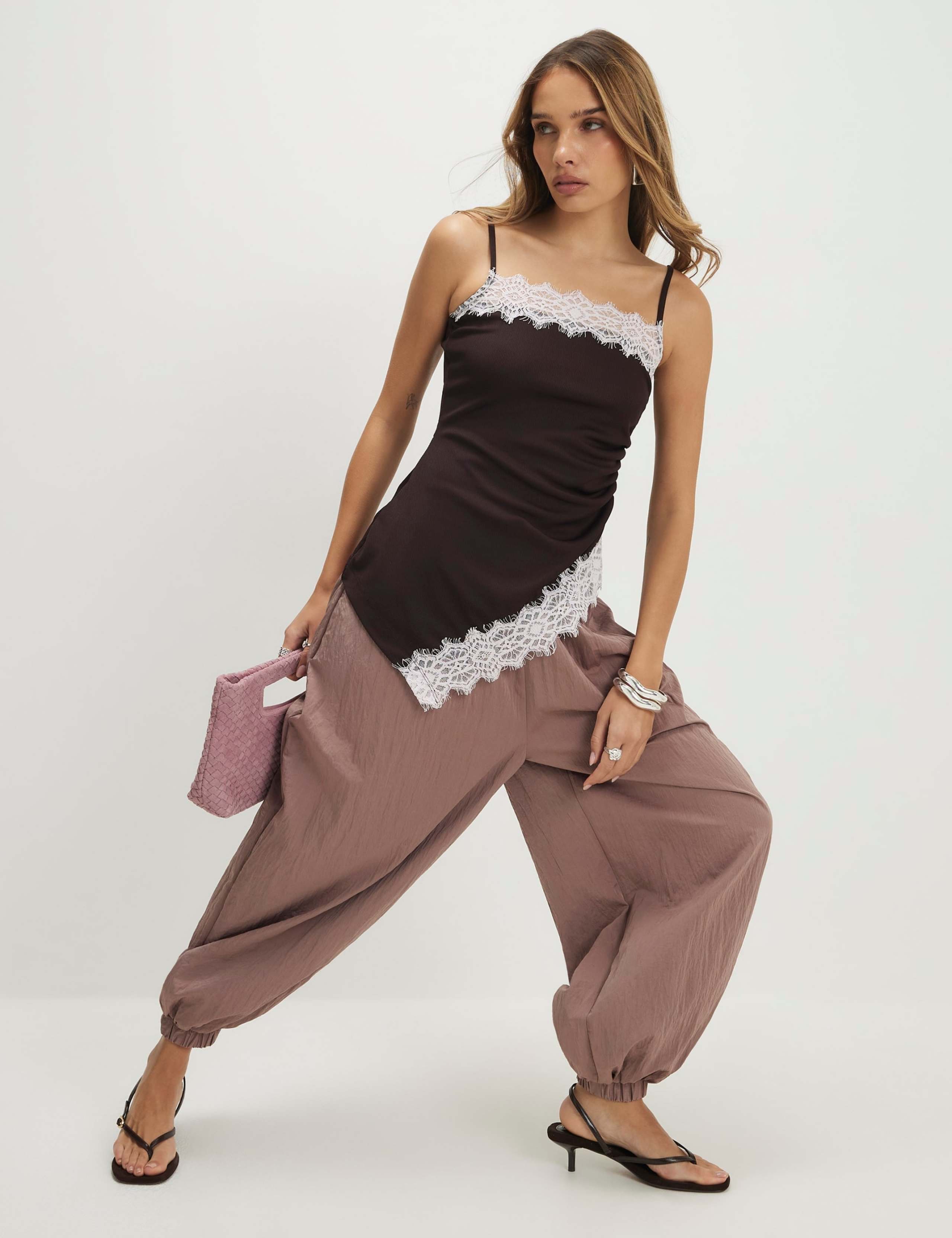 Square Neck Lace Detail Fitted Cami Top 2 of 4