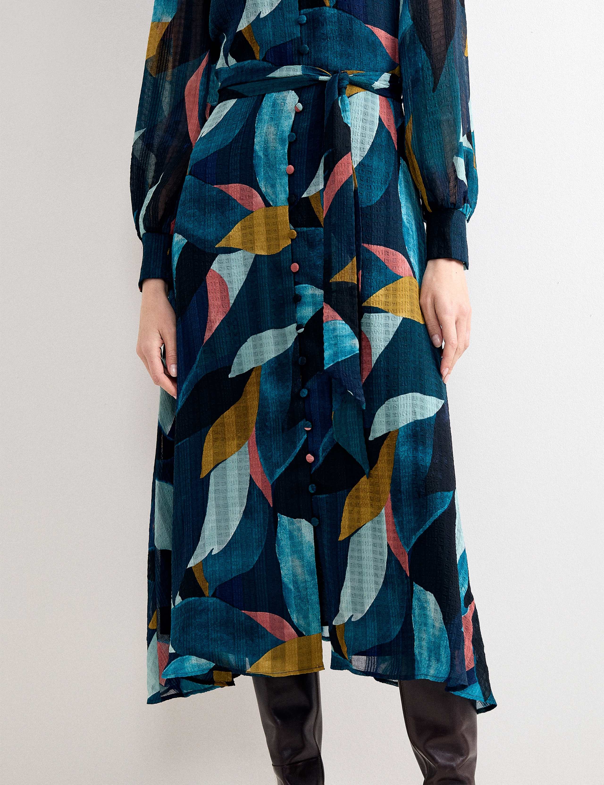 Petal Print Belted Midi Shirt Dress 3 of 7
