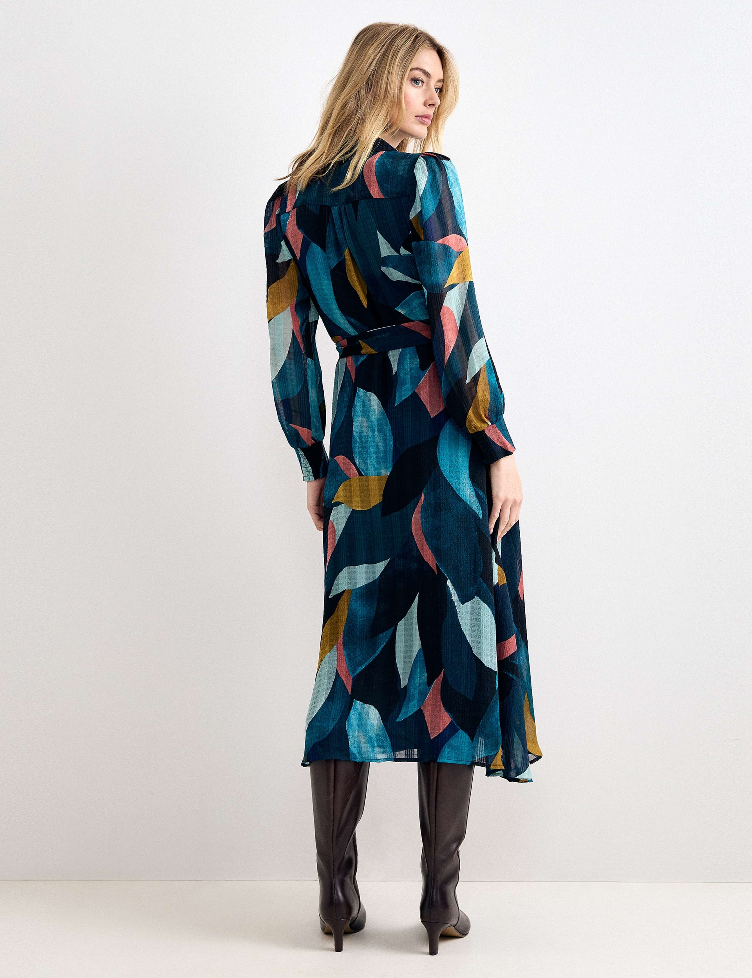 Petal Print Belted Midi Shirt Dress 6 of 7