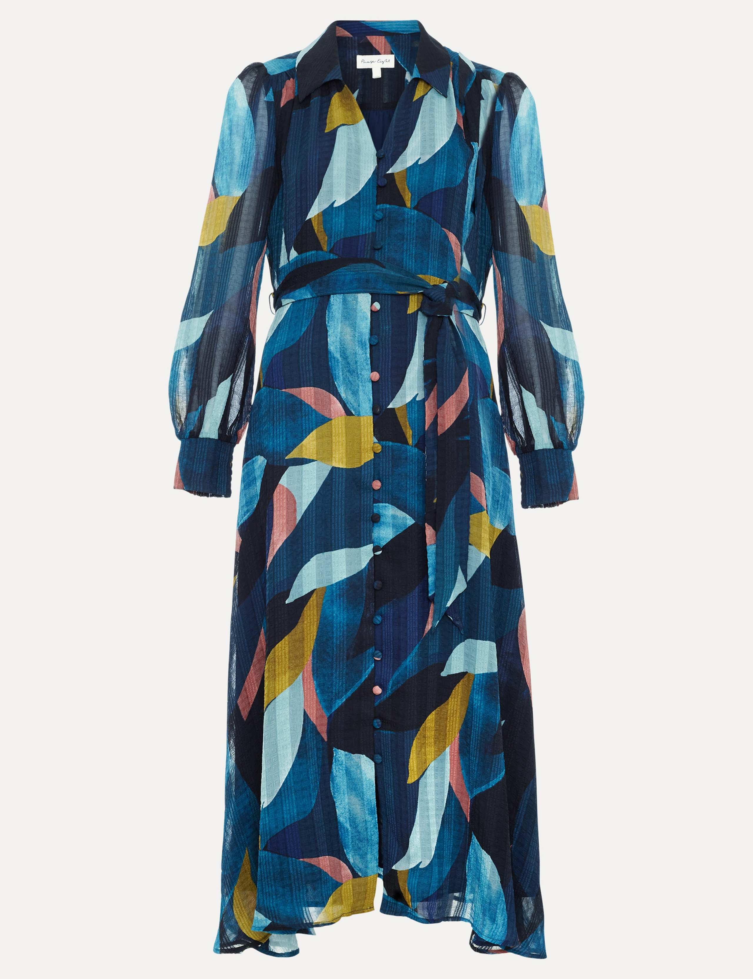 Petal Print Belted Midi Shirt Dress 2 of 7