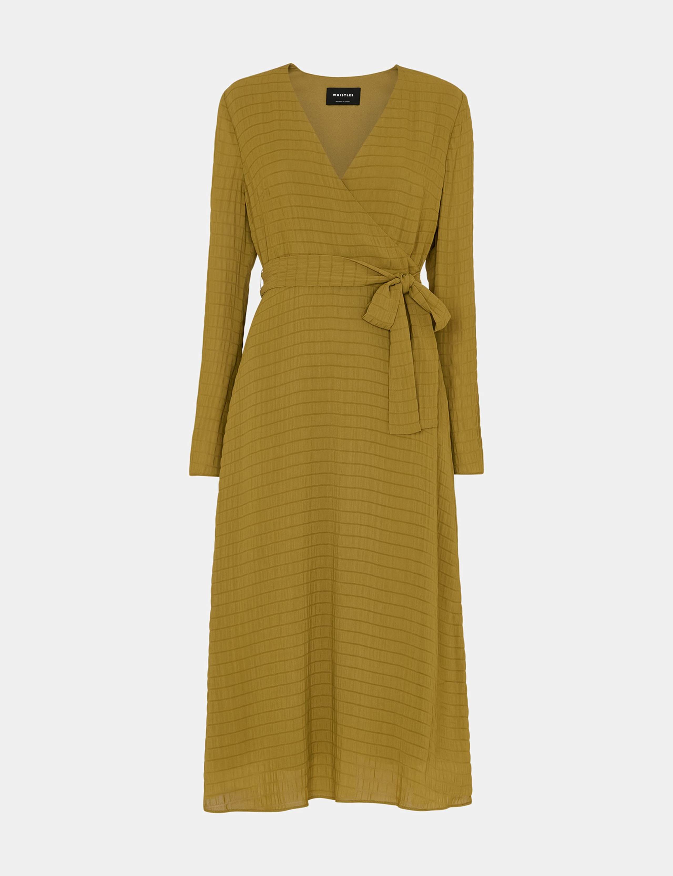 Textured V-Neck Tie Waist Midi Wrap Dress 2 of 4