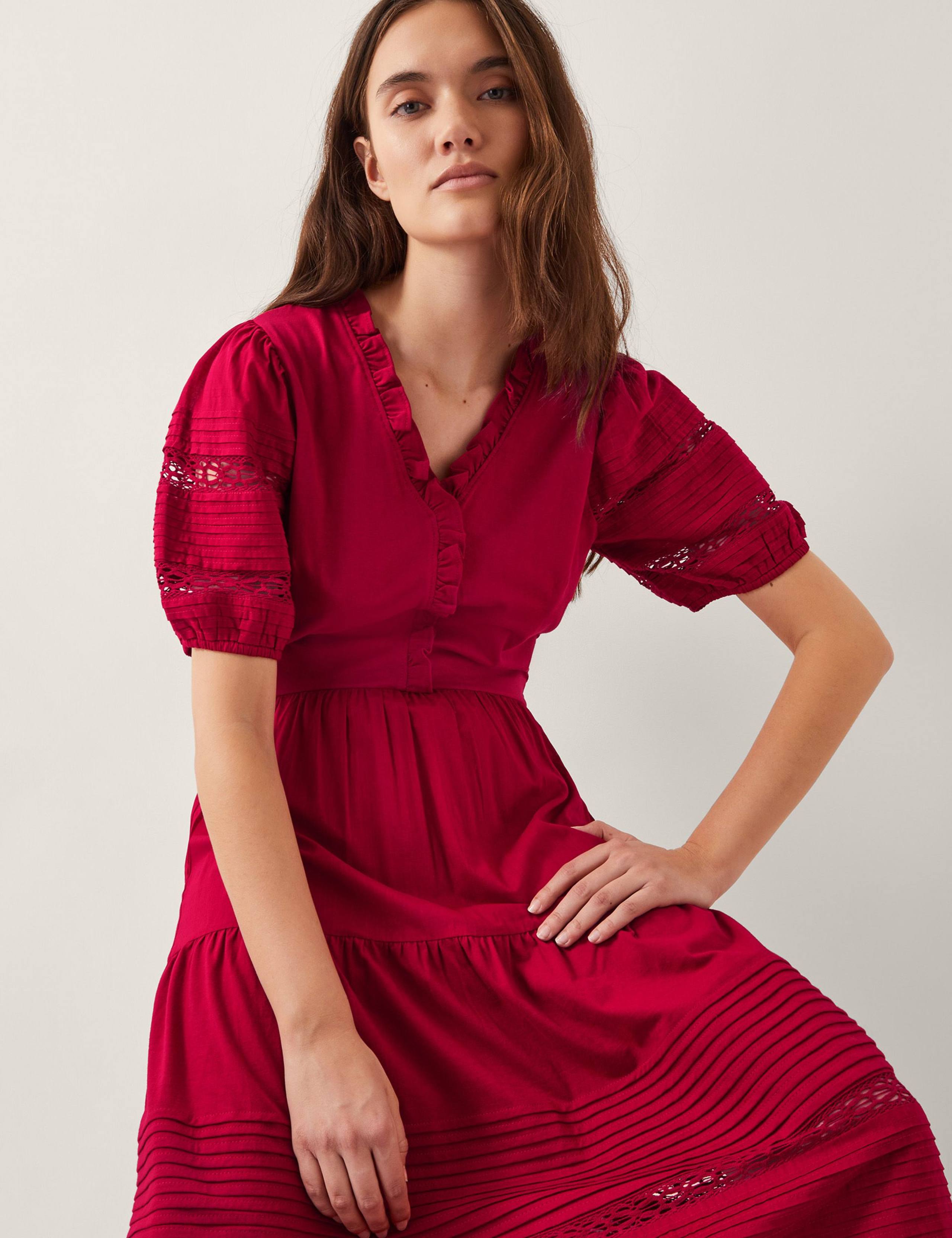 Pure Cotton V-Neck Midi Tiered Dress 3 of 4