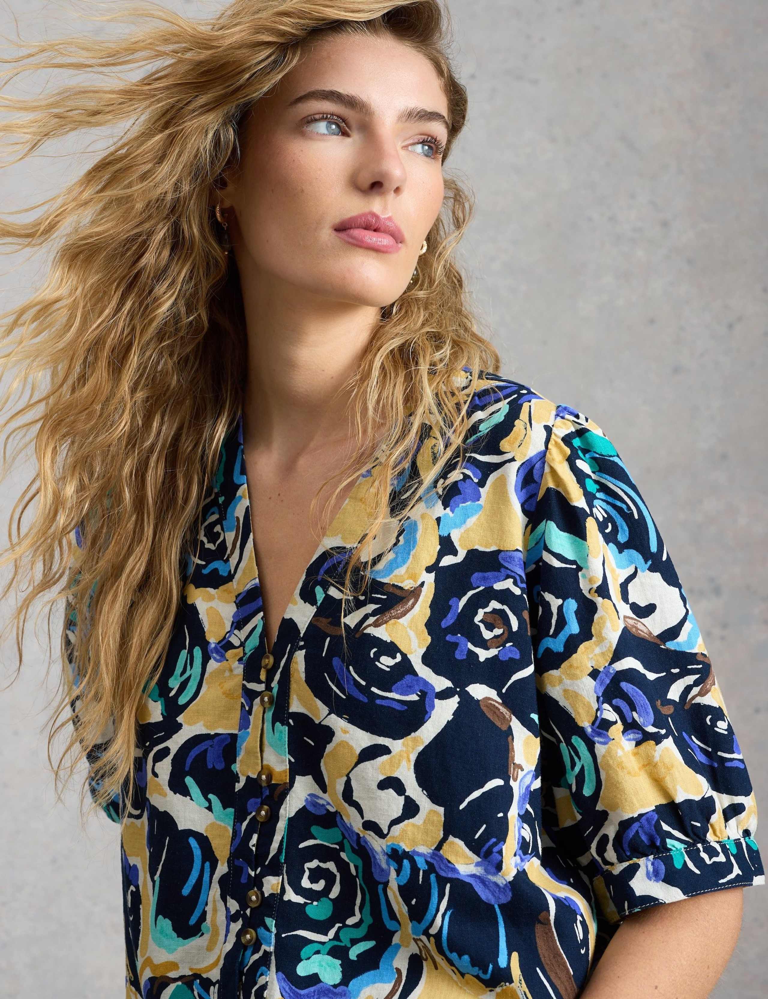 Pure Linen Printed V-Neck Top 5 of 6