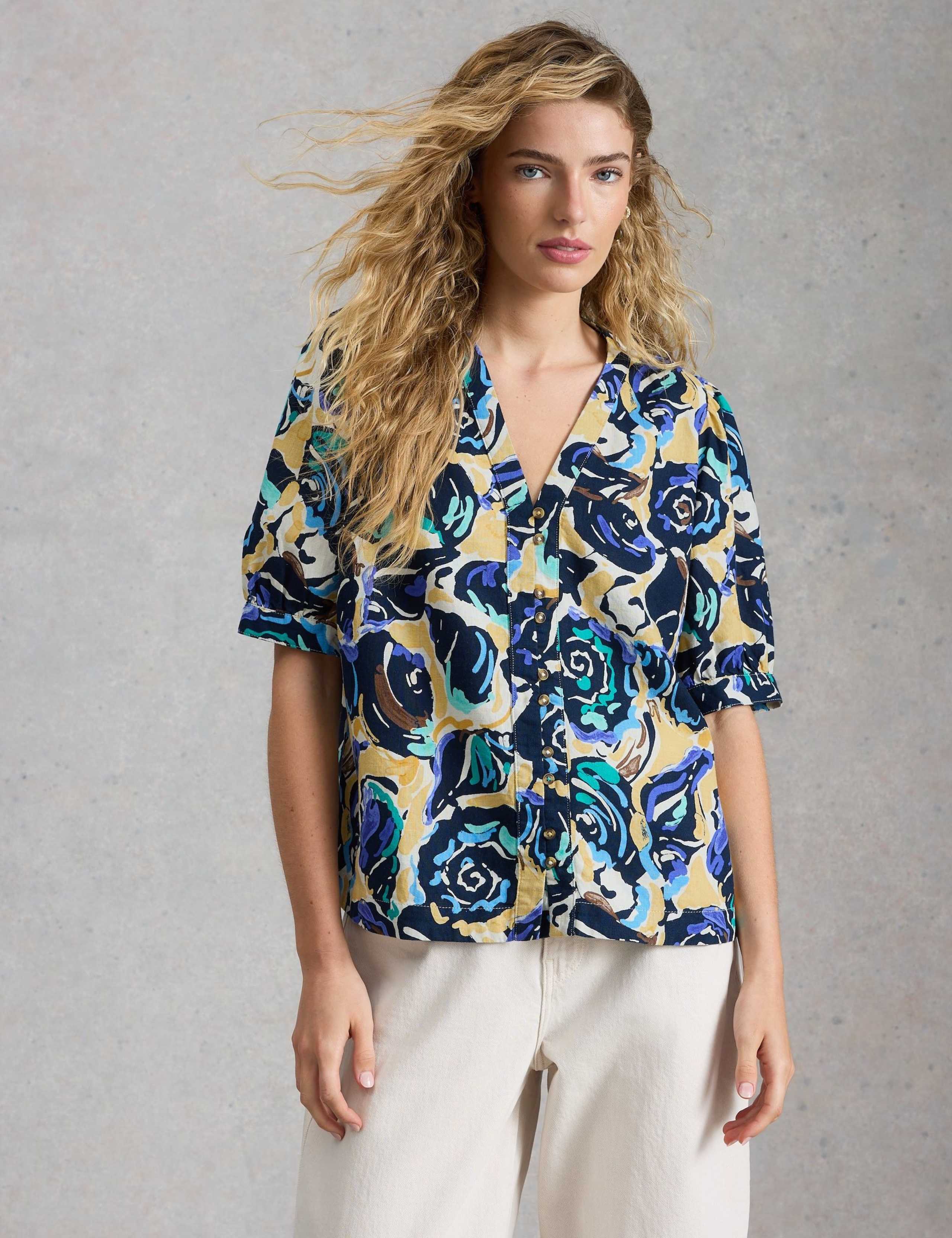 Pure Linen Printed V-Neck Top 6 of 6