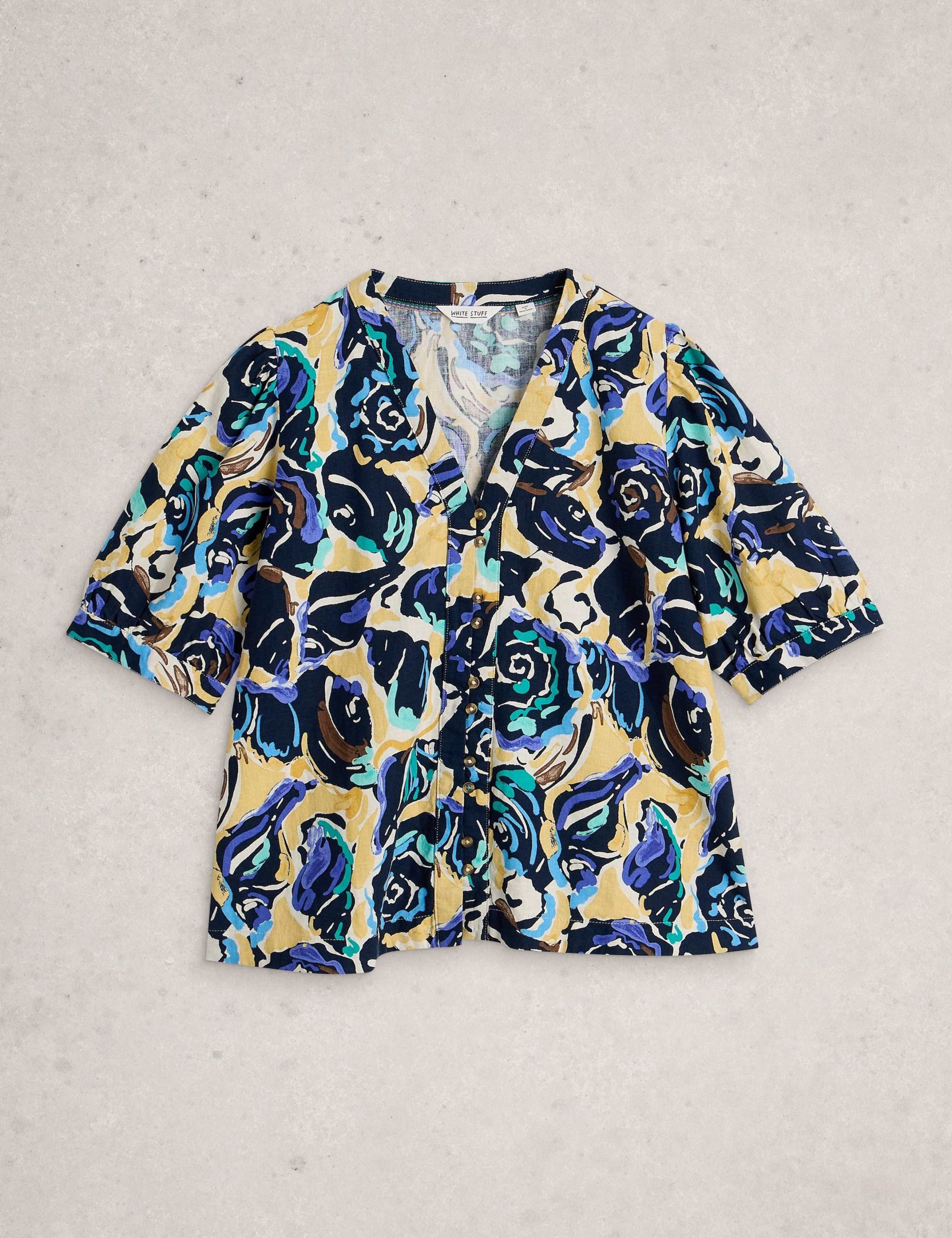 Pure Linen Printed V-Neck Top 2 of 6