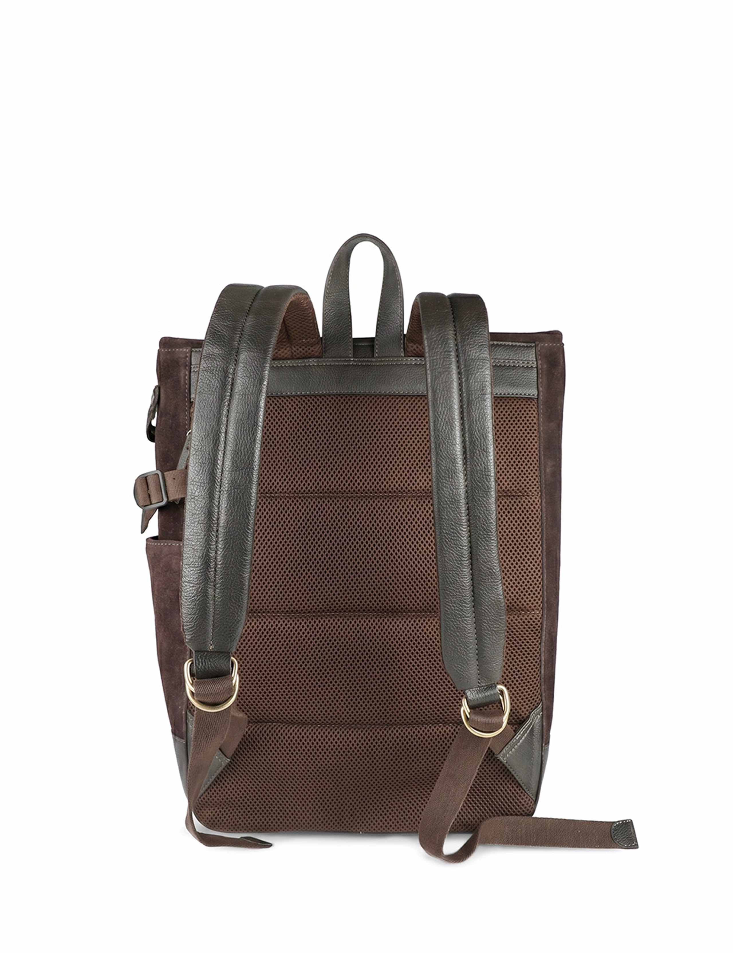 Suede and Leather Foldover Top Backpack 2 of 4