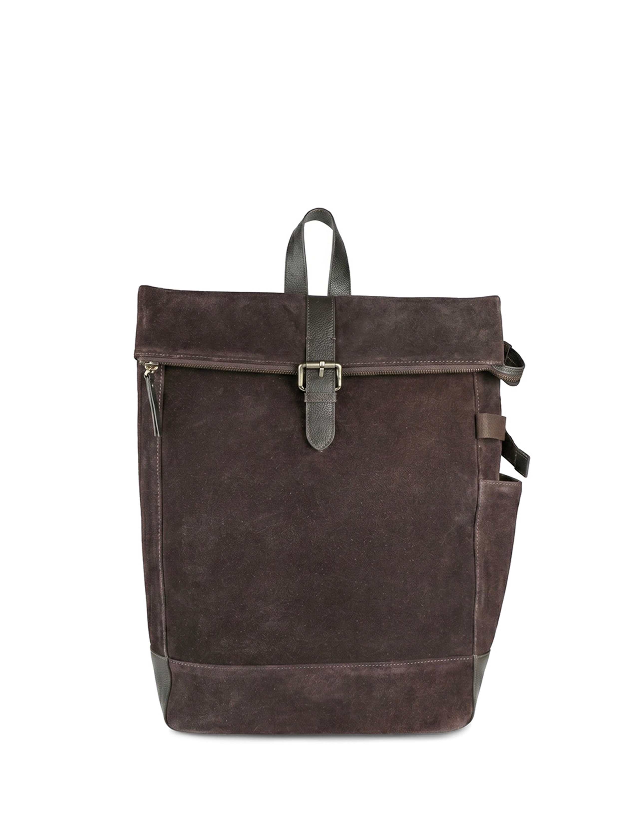 Suede and Leather Foldover Top Backpack 3 of 4