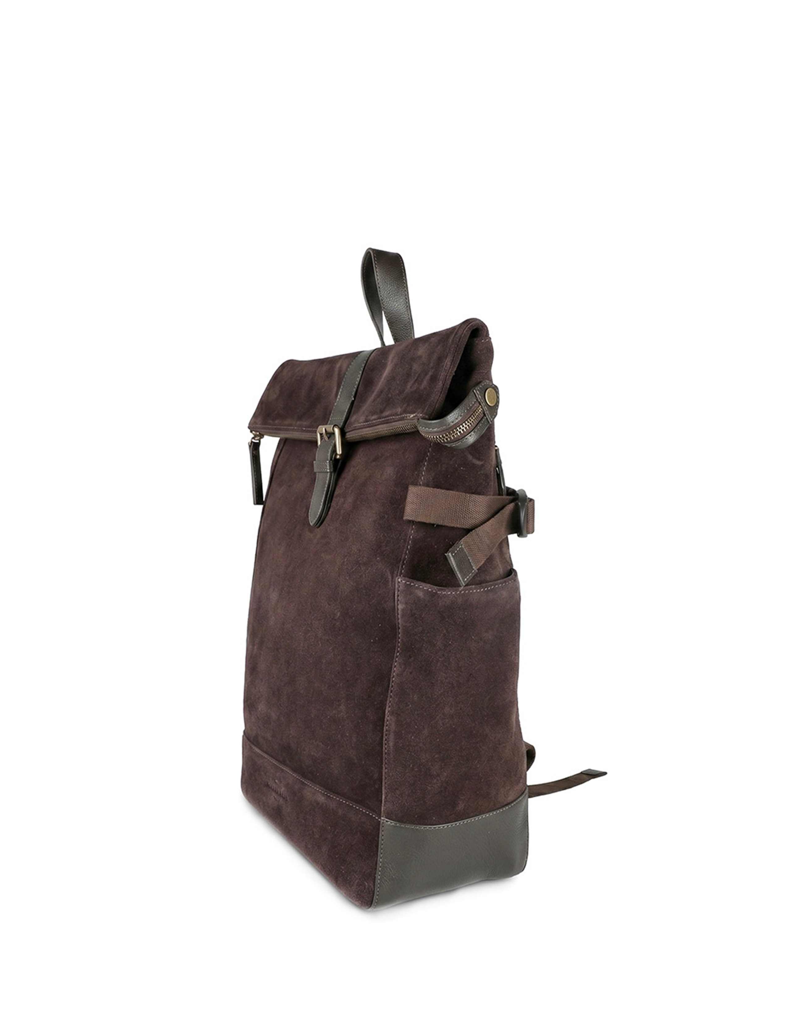 Suede and Leather Foldover Top Backpack 4 of 4
