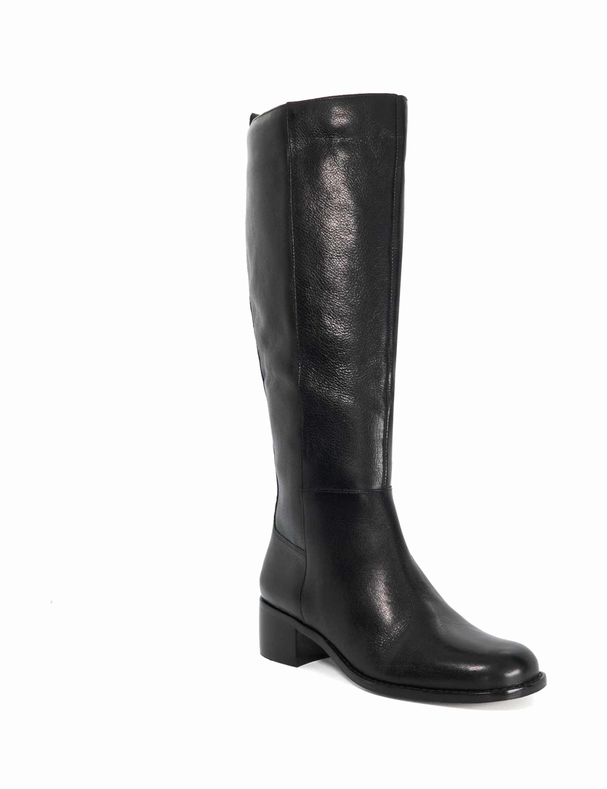 Wide Fit Leather Block Heel Knee High Boots 2 of 6