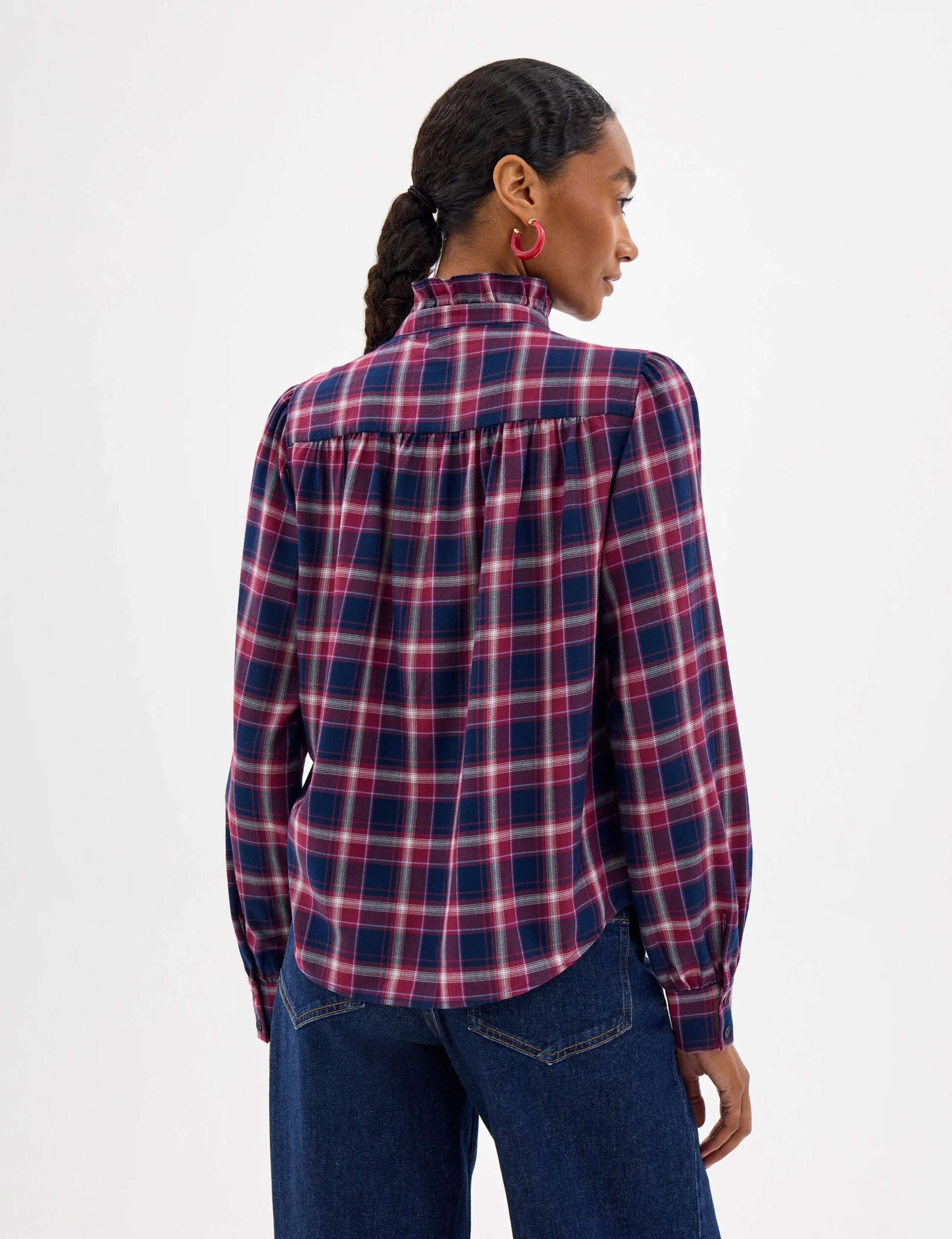 Checked Ruffle Neck Concealed Placket Shirt 3 of 4