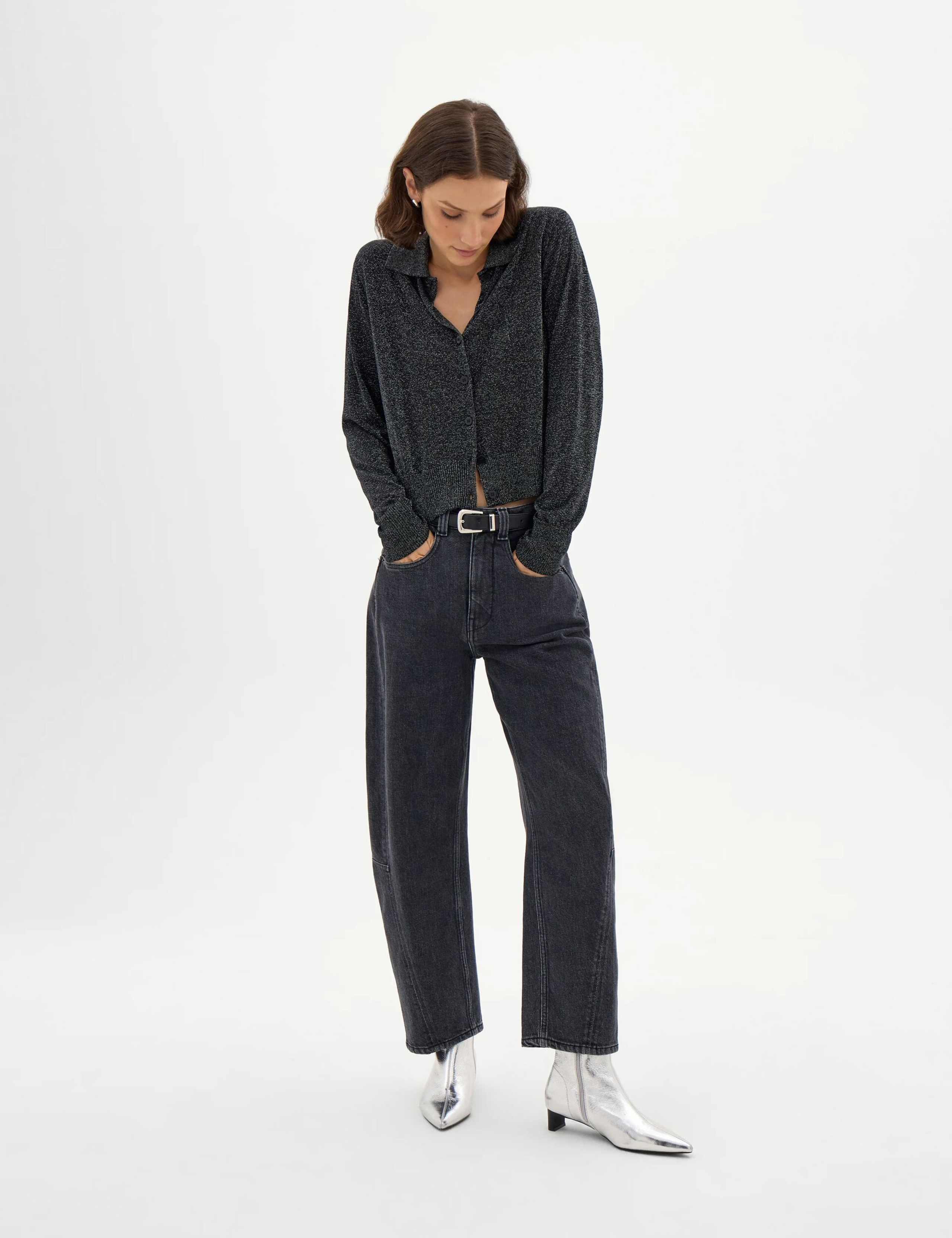 Metallic Knitted Collared Cardigan 3 of 5
