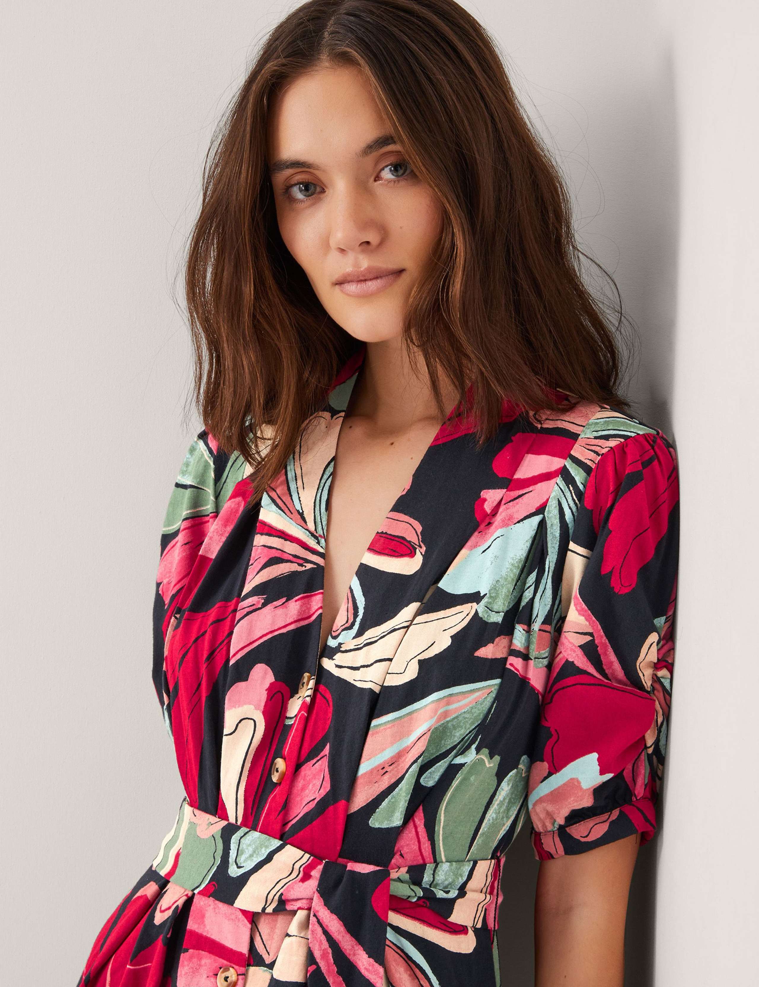 Pure Cotton Printed V-Neck Midi Shirt Dress 2 of 4