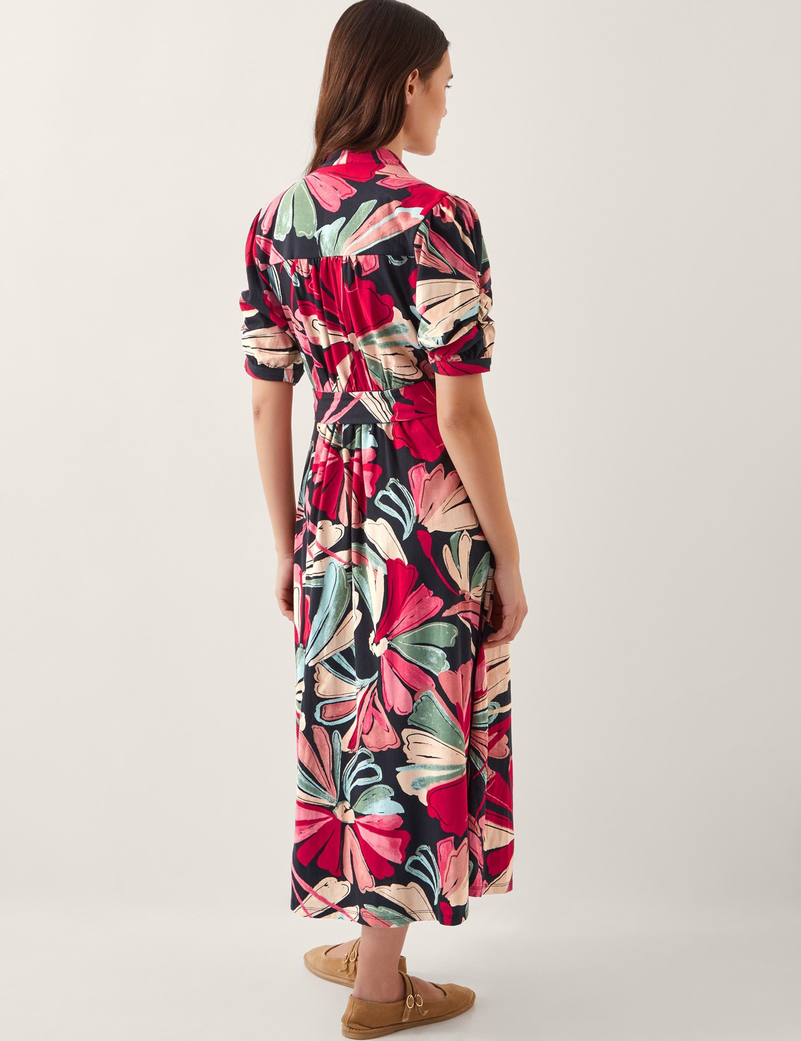 Pure Cotton Printed V-Neck Midi Shirt Dress 4 of 4