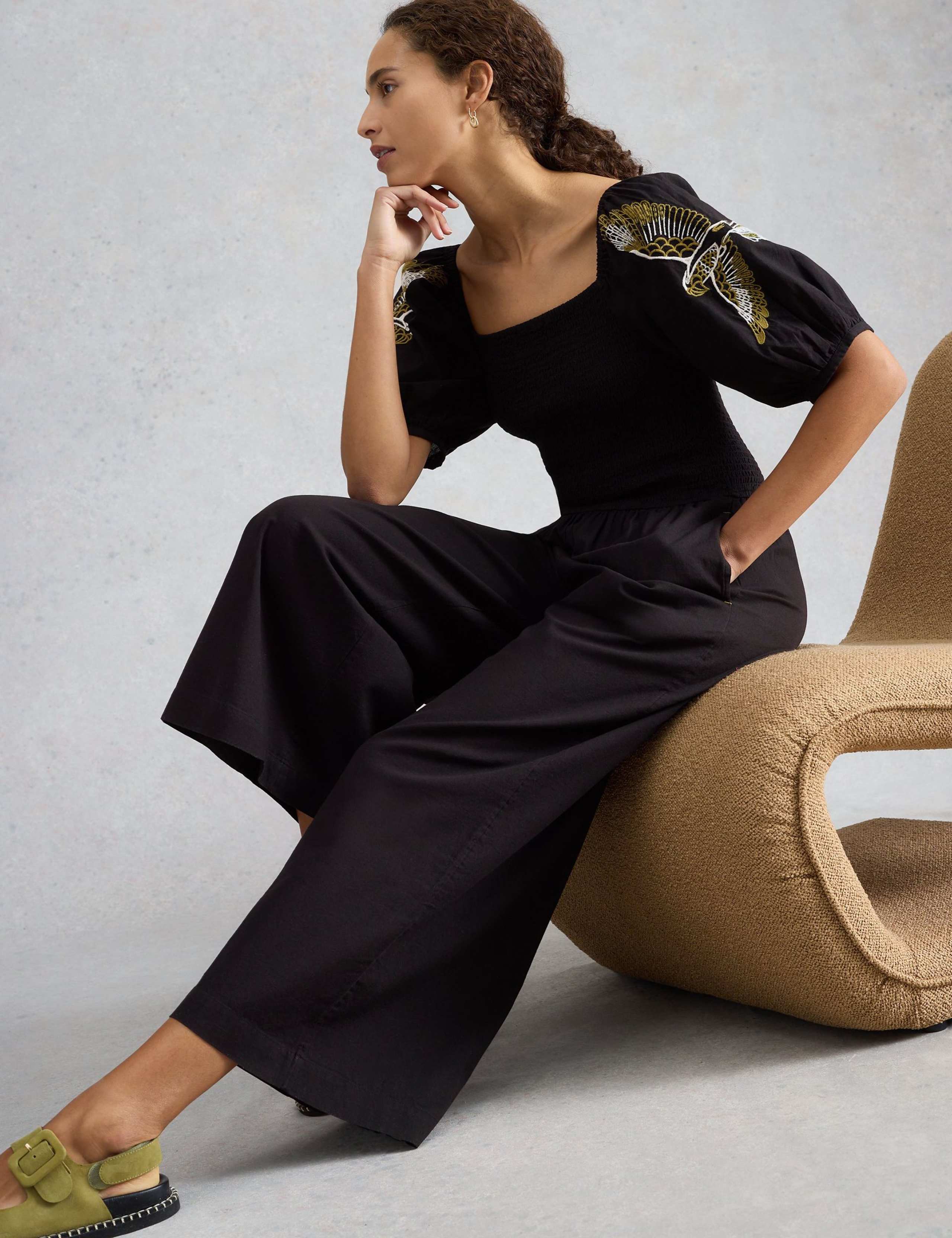 Embroidered Shirred Jumpsuit 3 of 6