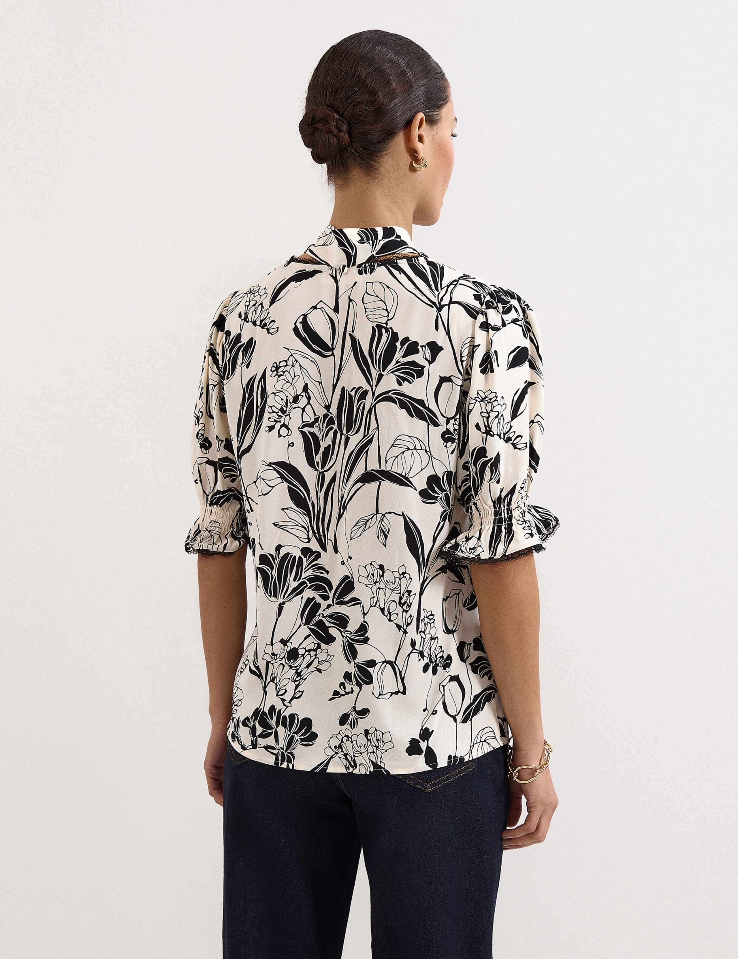 Floral Tie Neck Puff Sleeve Blouse 5 of 6