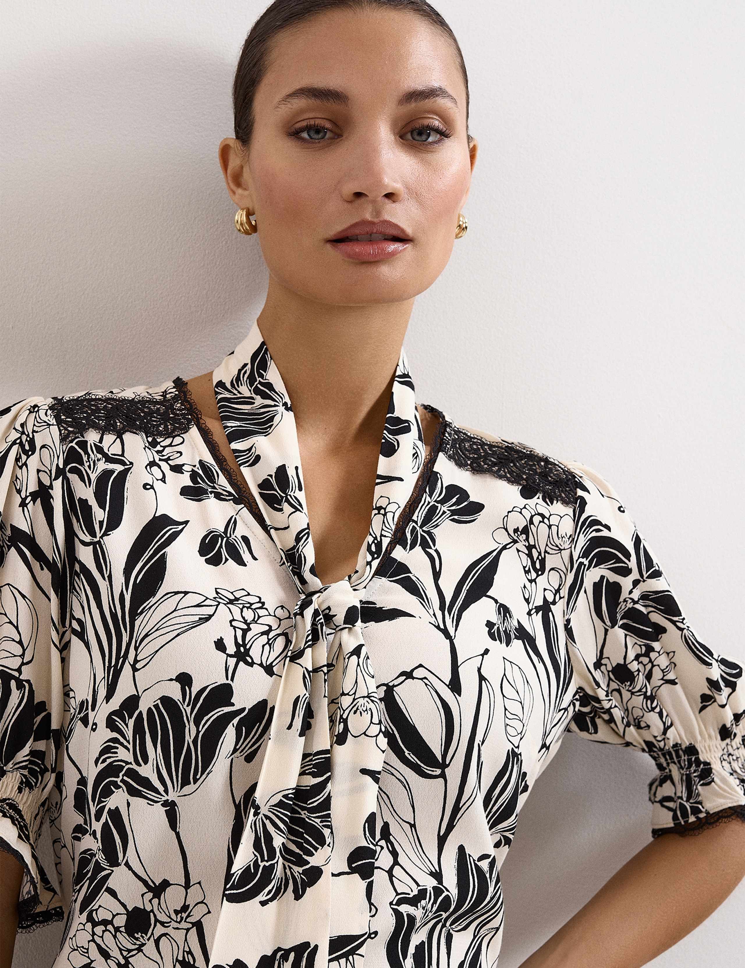 Floral Tie Neck Puff Sleeve Blouse 6 of 6