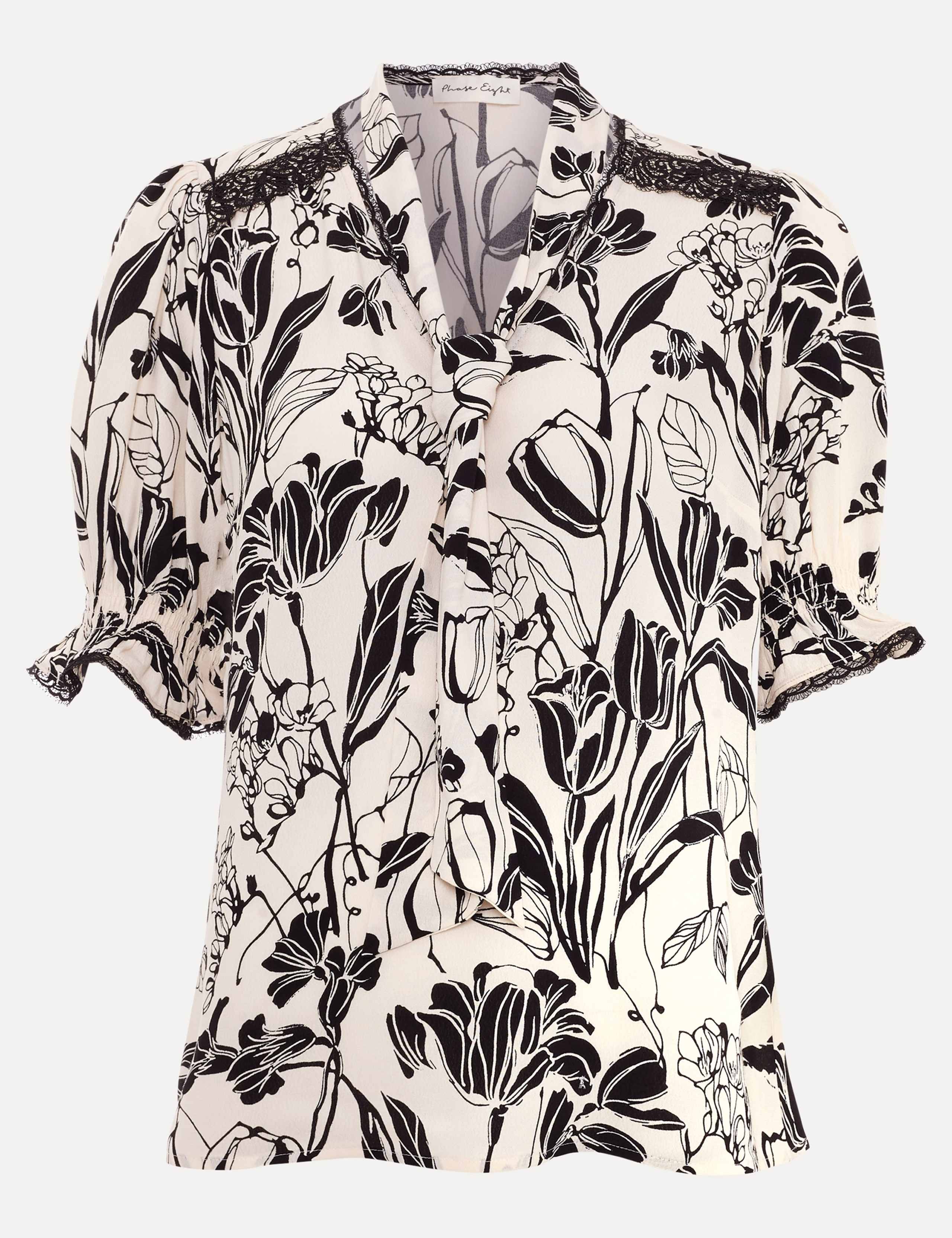 Floral Tie Neck Puff Sleeve Blouse 2 of 6