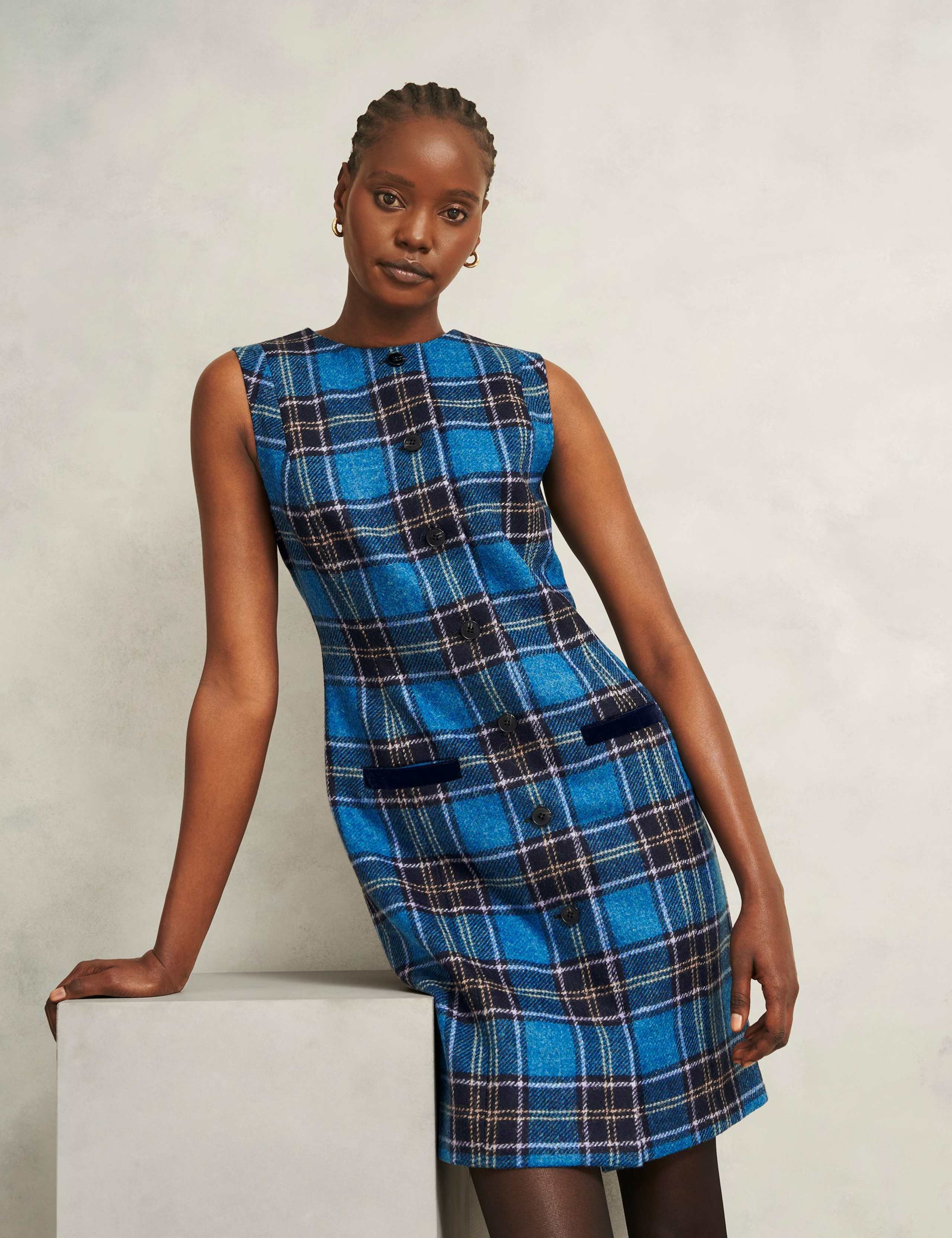 Pure Wool Checked Mini Shift Dress 4 of 7