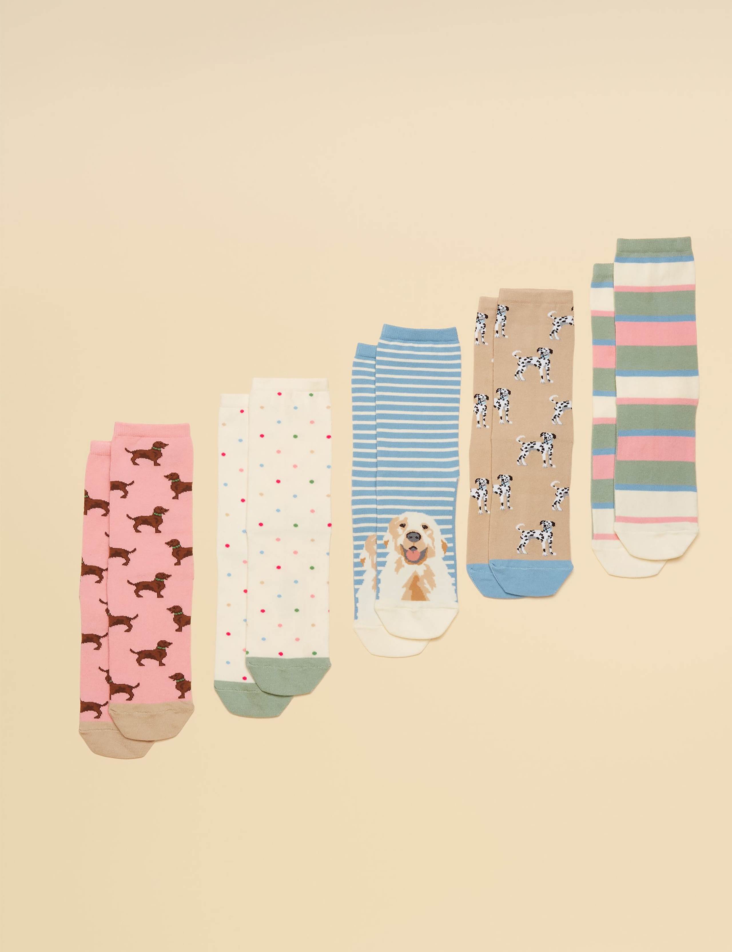 5 Pack Cotton Rich Dog Ankle Socks 1 of 3