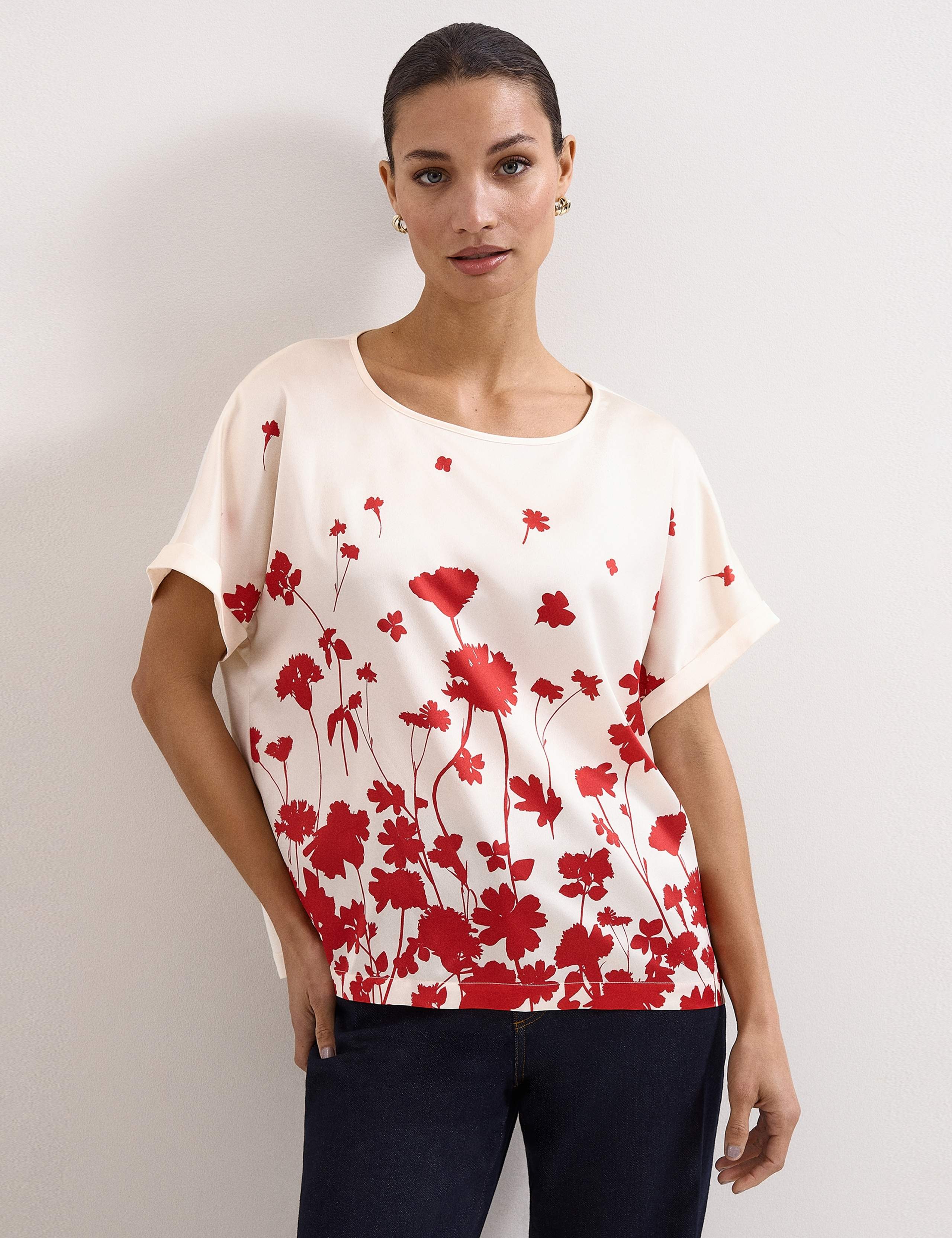 Satin & Jersey Floral Top 1 of 5