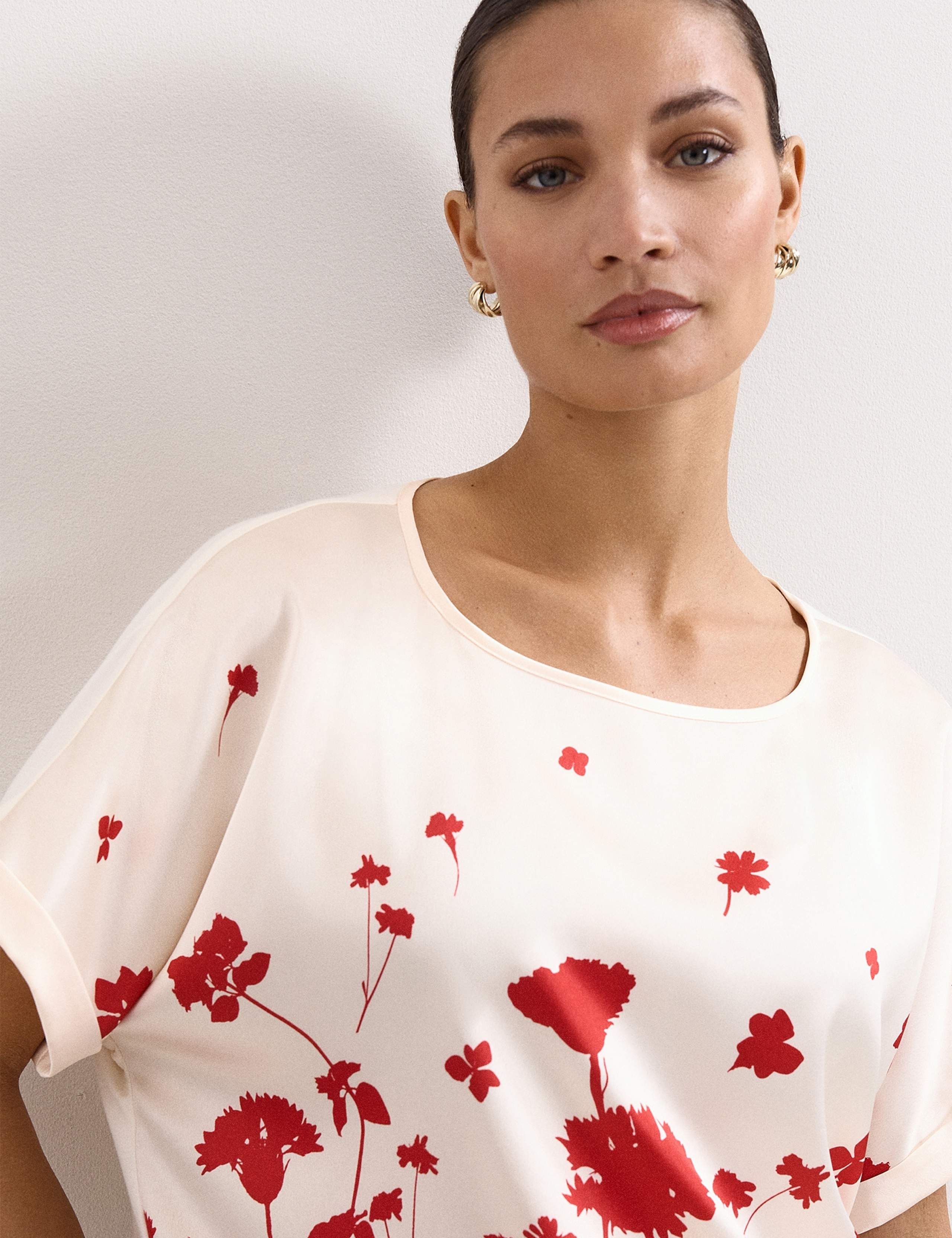 Satin & Jersey Floral Top 5 of 5