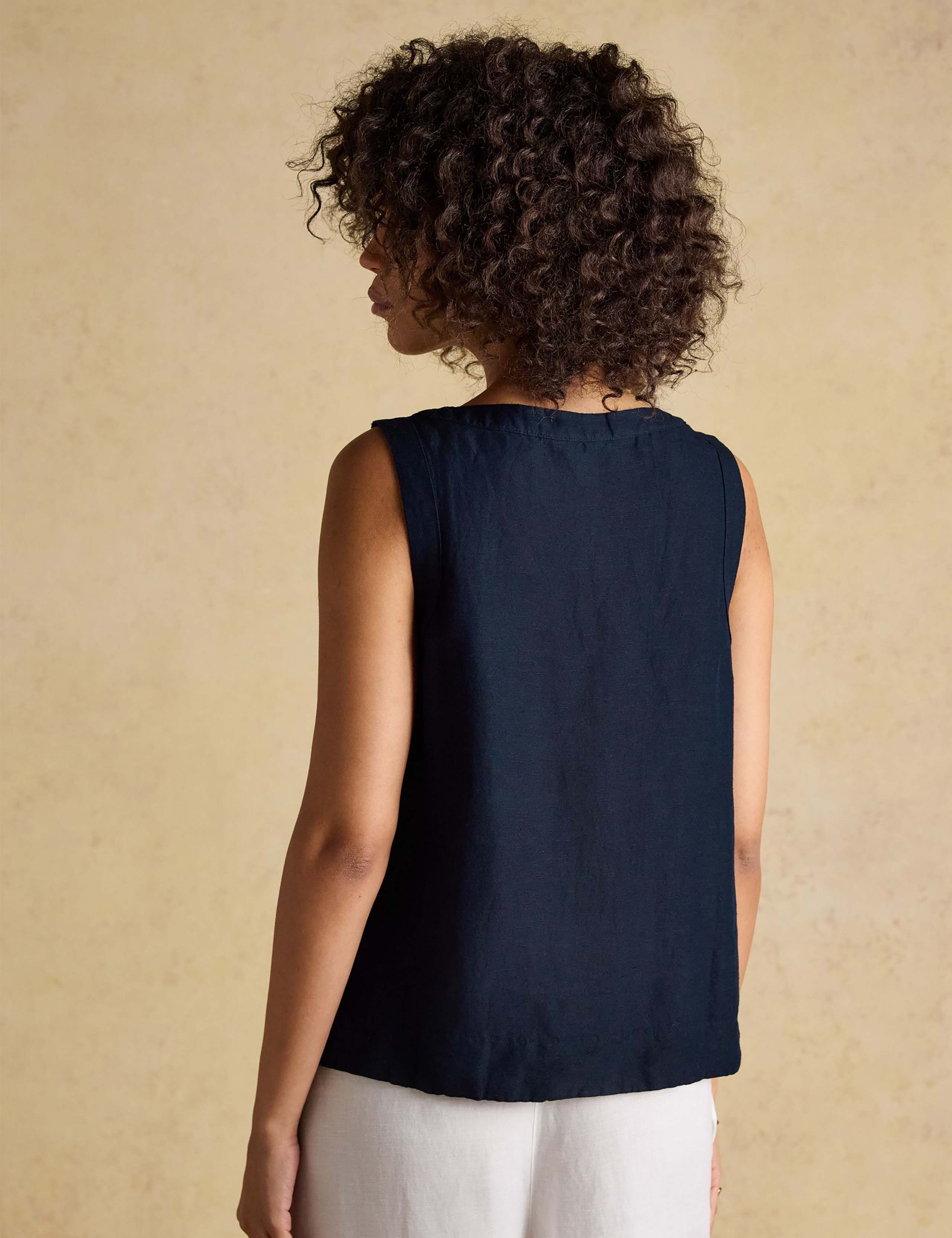 Linen Blend Round Neck Blouse 4 of 6