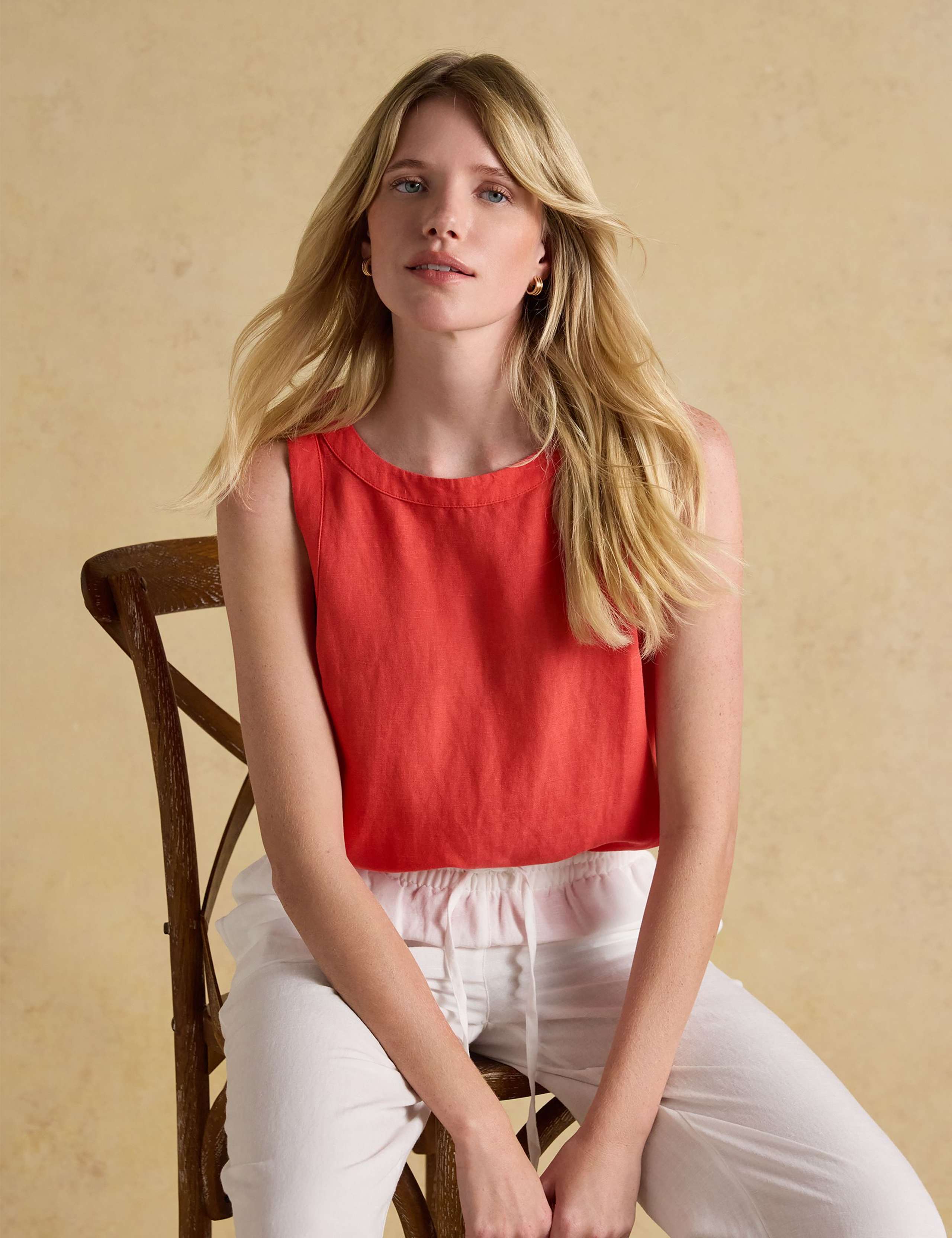 Linen Blend Round Neck Blouse 4 of 7