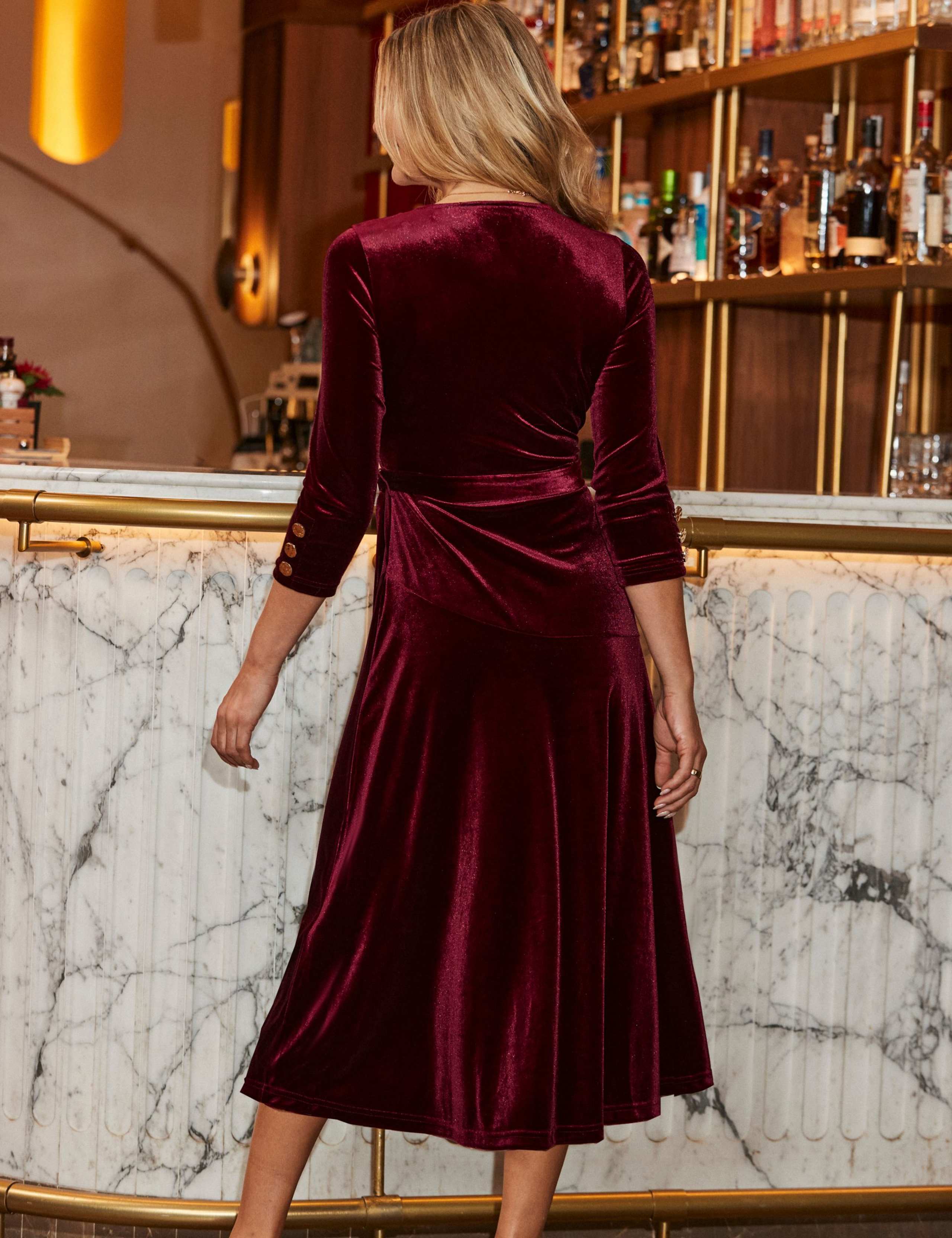 Velvet Belted Midi Skater Wrap Dress 4 of 8