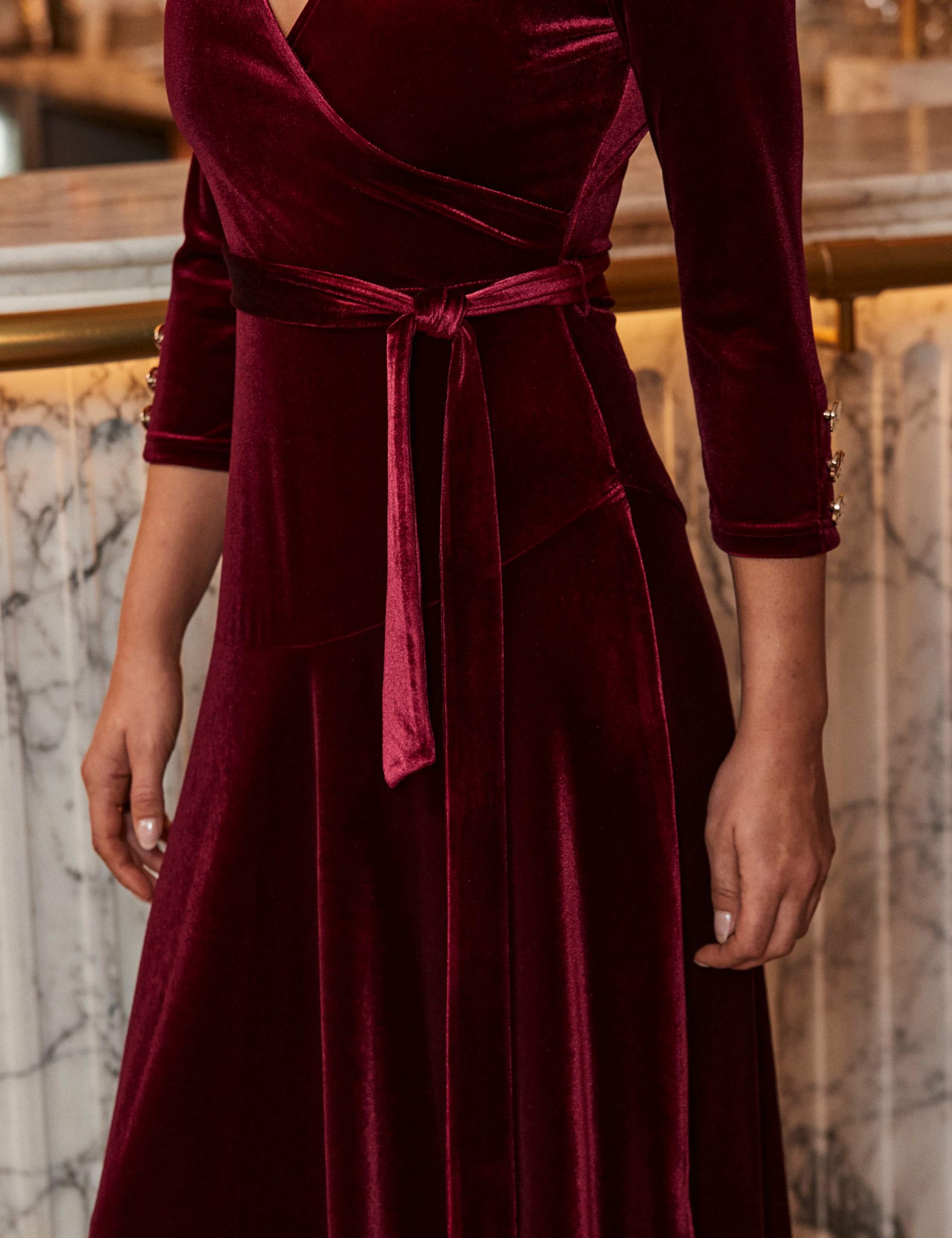 Velvet Belted Midi Skater Wrap Dress 6 of 8