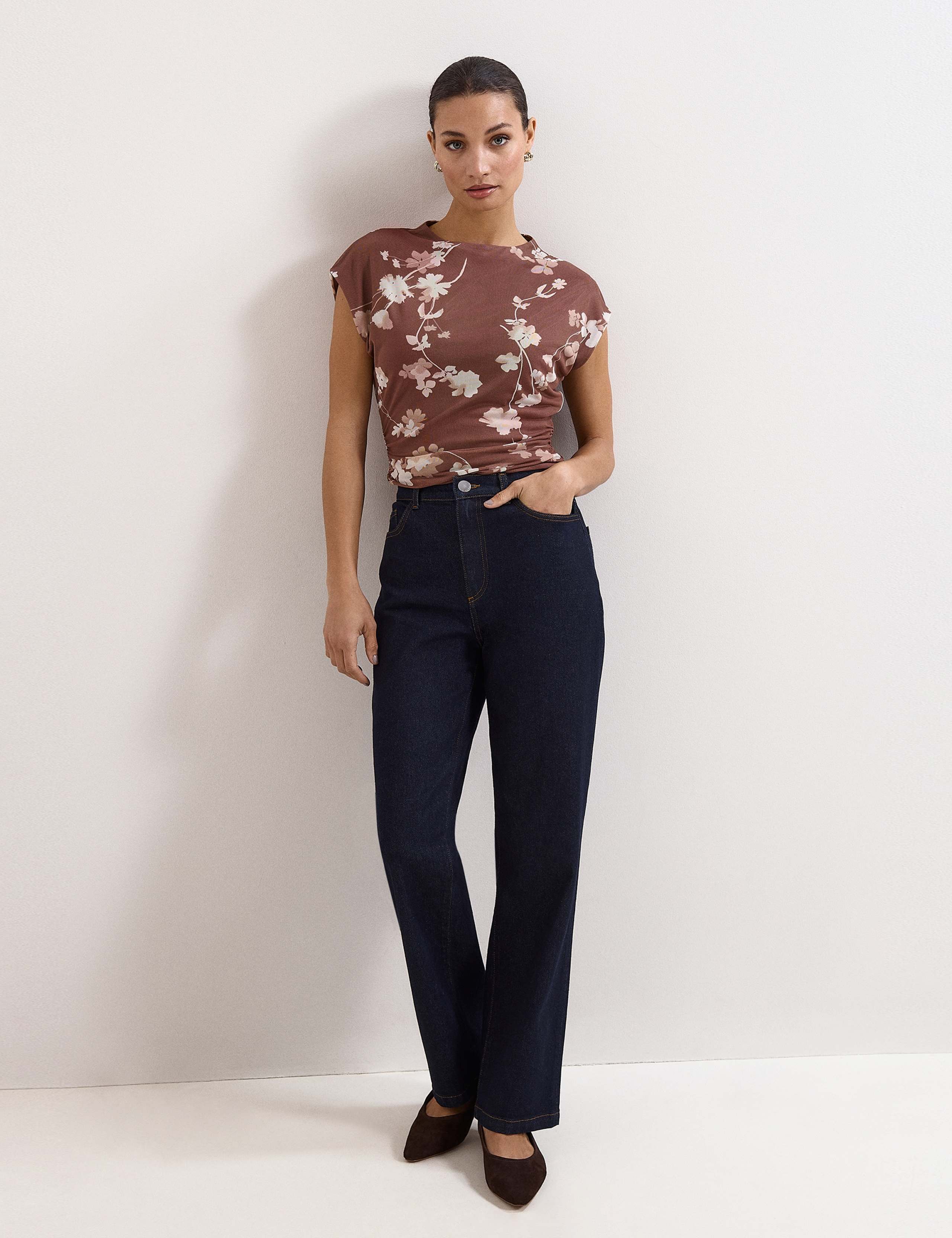 Mesh Jersey Floral Ruched Top 3 of 6