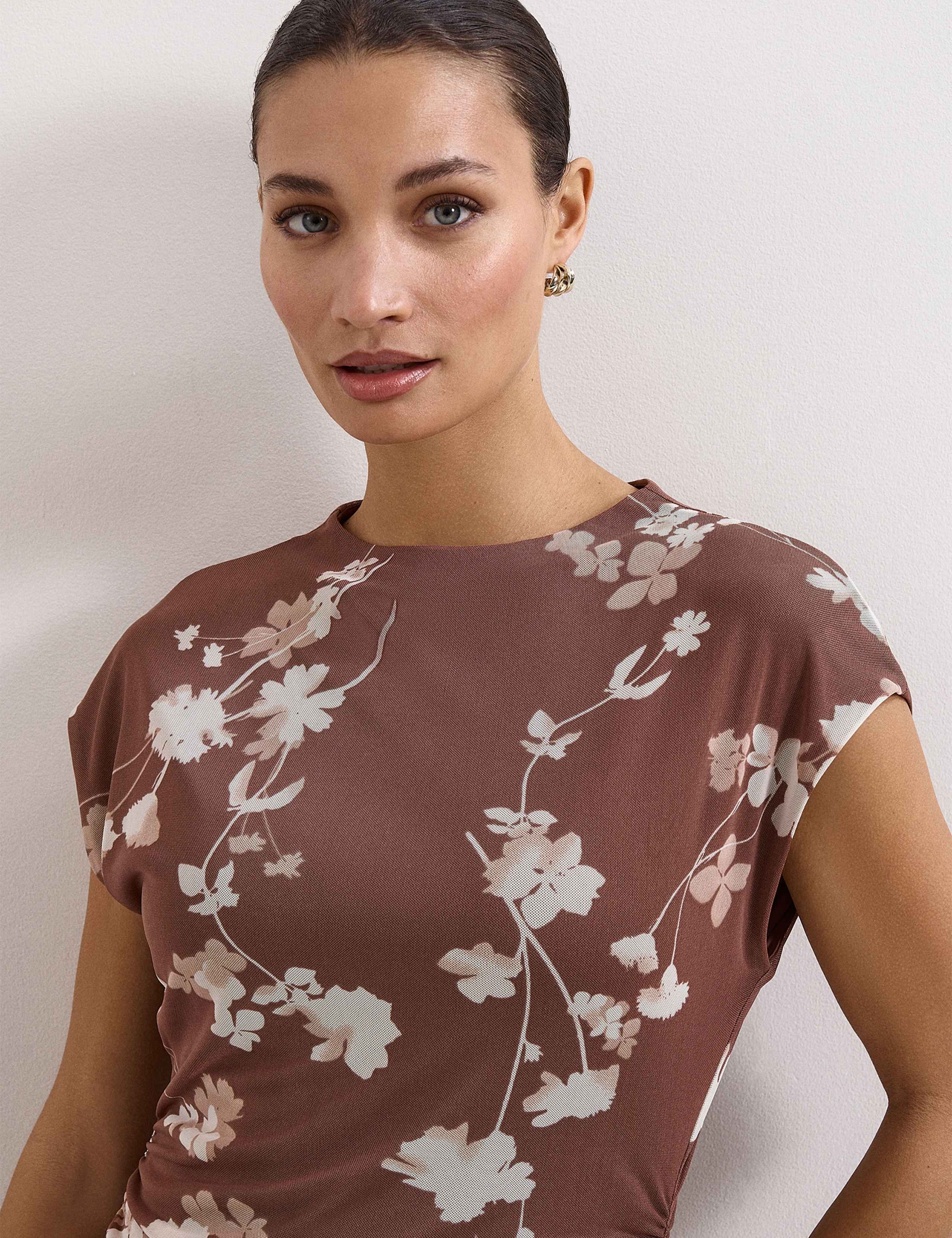 Mesh Jersey Floral Ruched Top 6 of 6