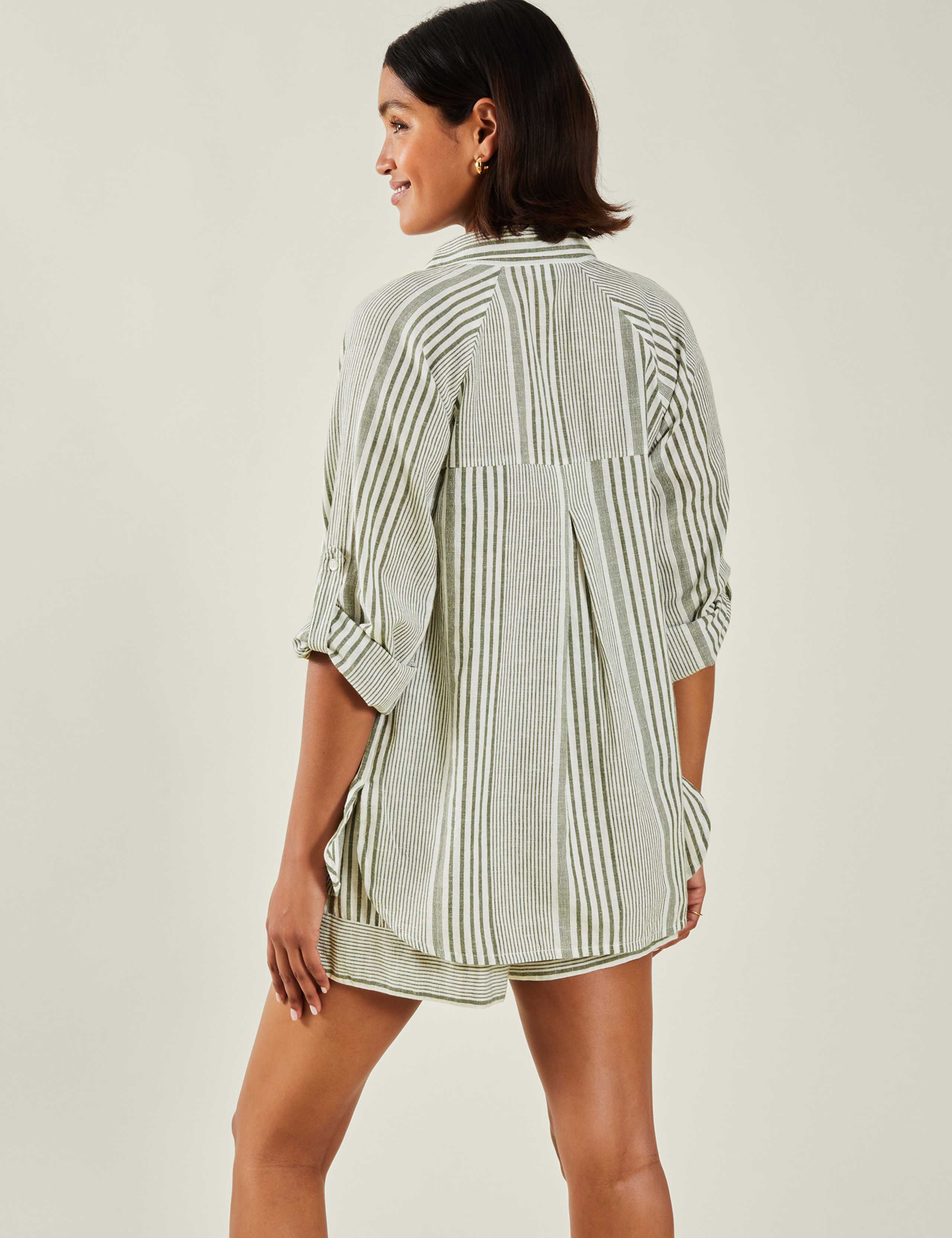 Cotton Rich Striped Beach Shirt with Linen 3 of 4