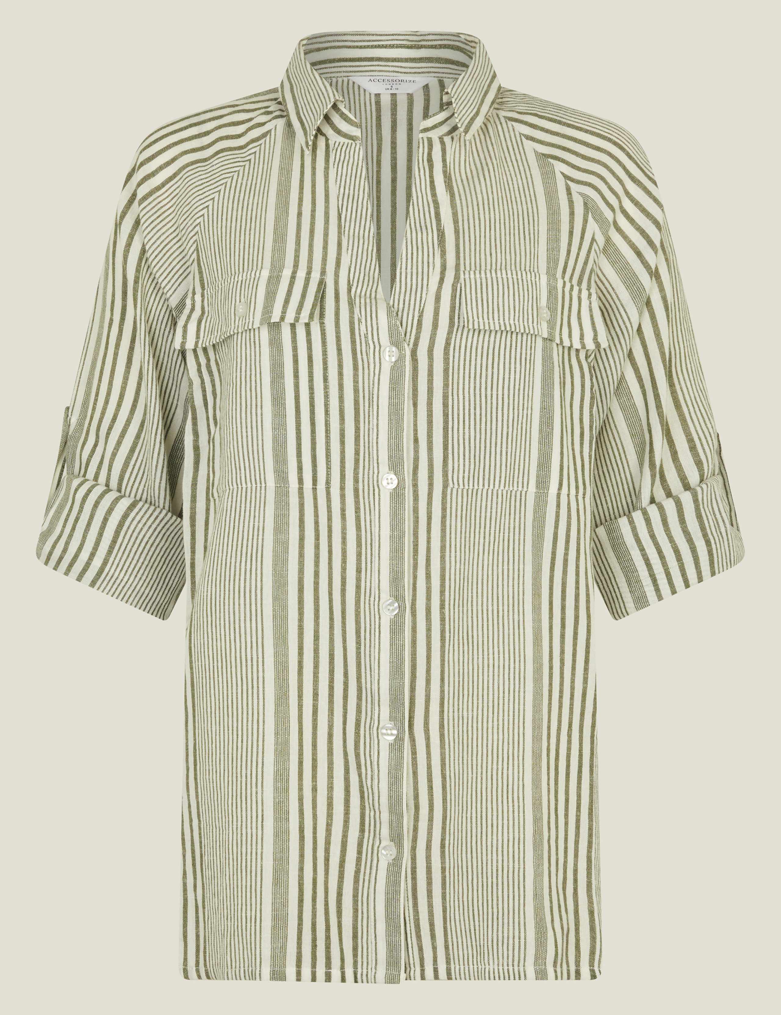Cotton Rich Striped Beach Shirt with Linen 2 of 4