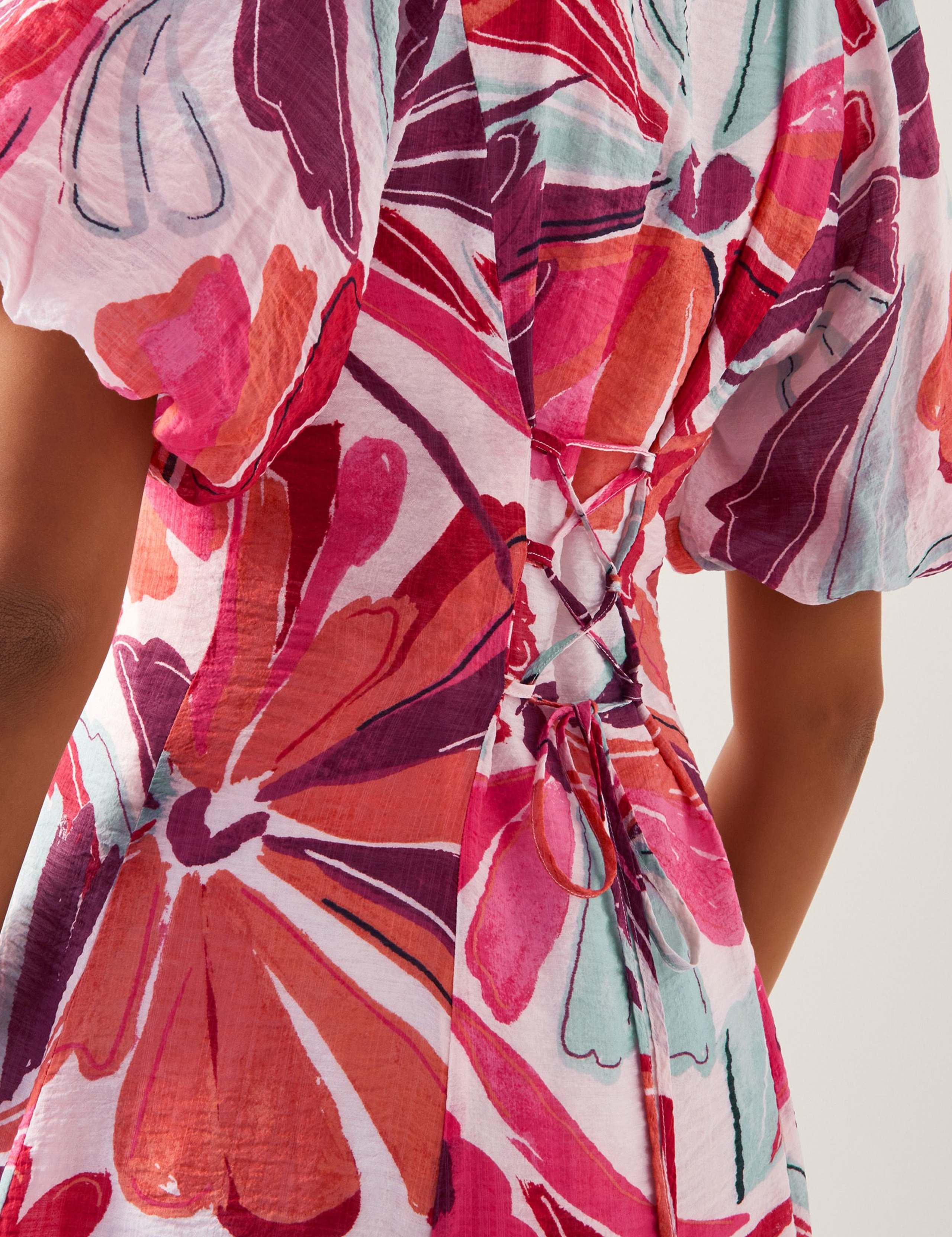 Floral Puff Sleeve Midi Skater Dress 3 of 5