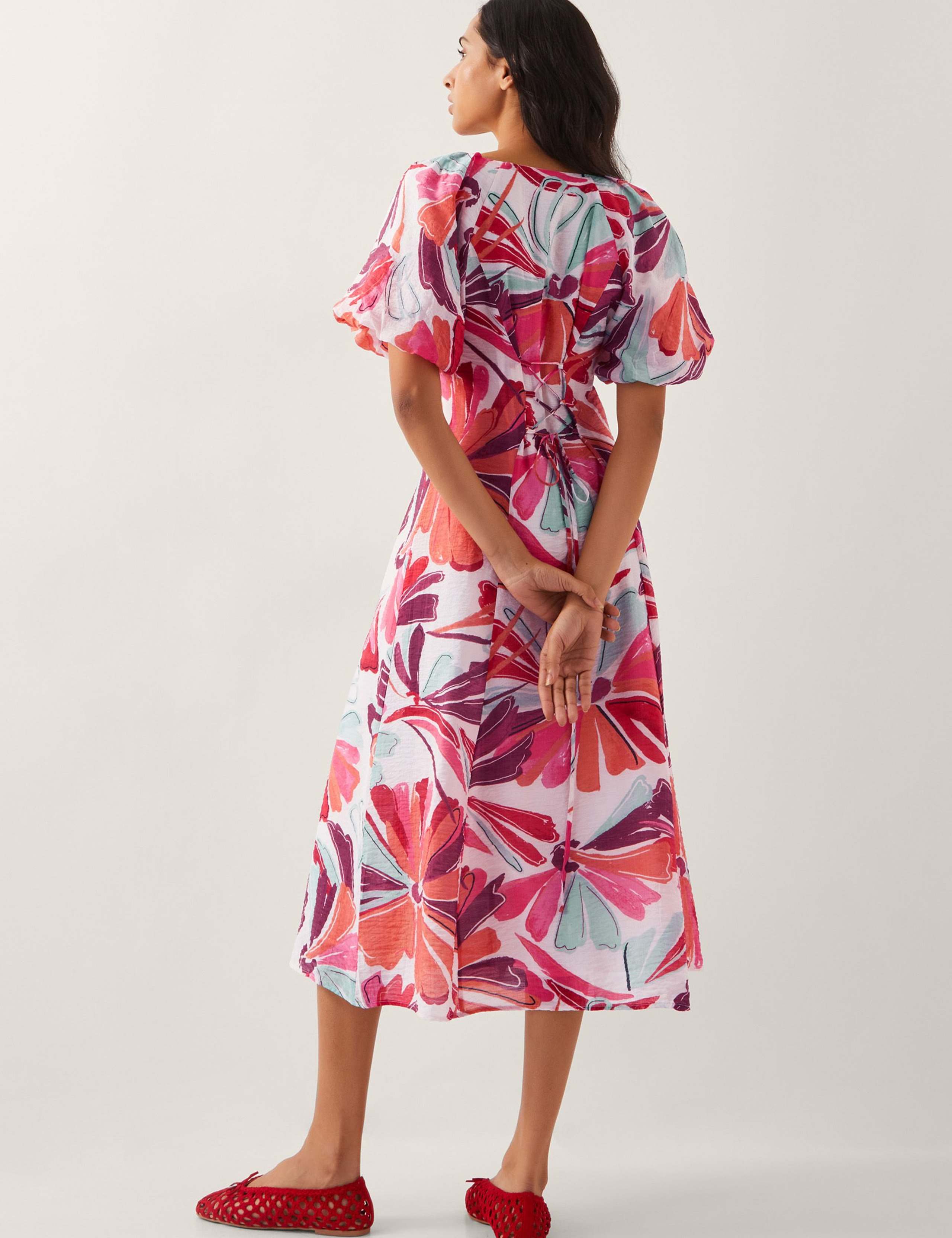 Floral Puff Sleeve Midi Skater Dress 4 of 5