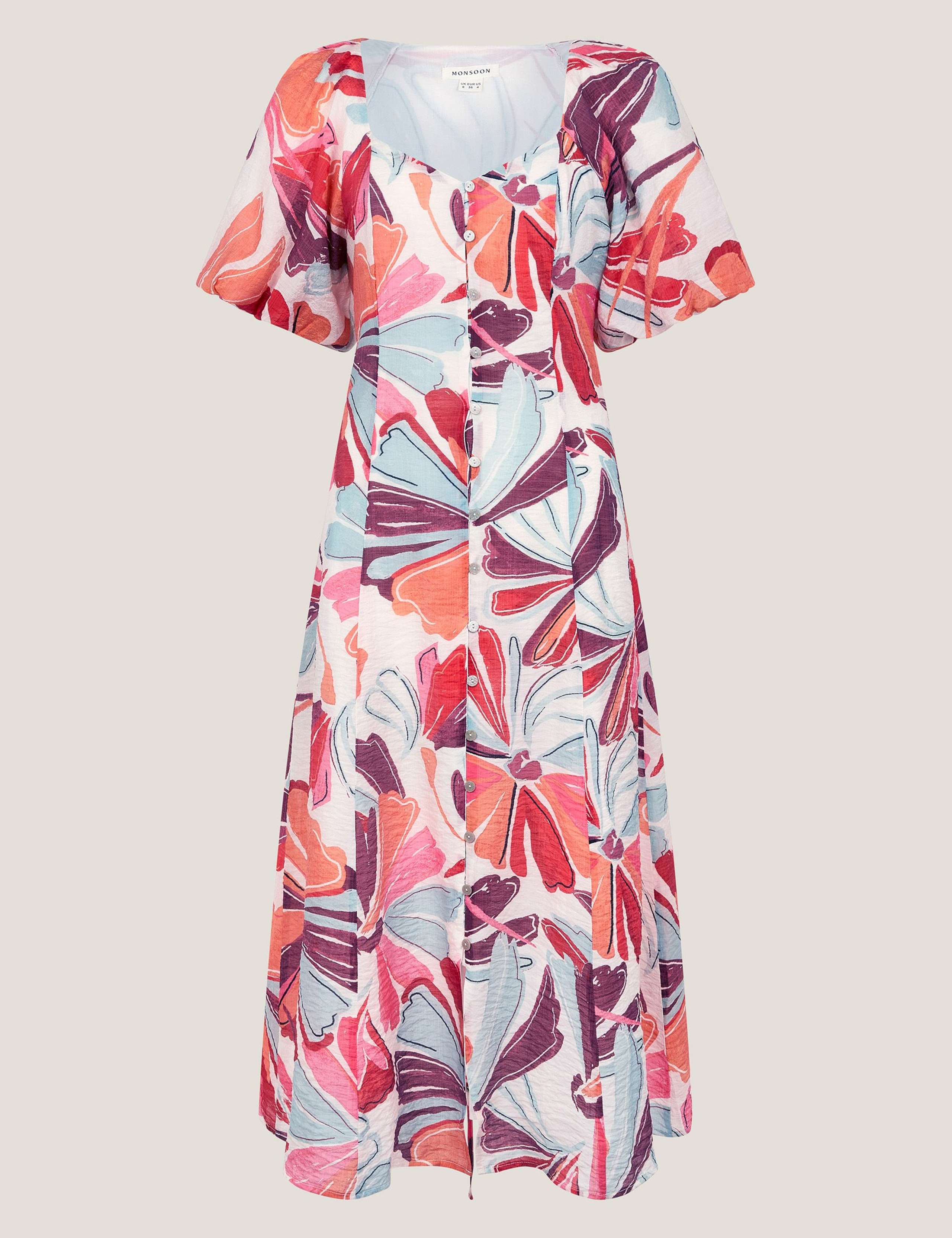 Floral Puff Sleeve Midi Skater Dress 2 of 5
