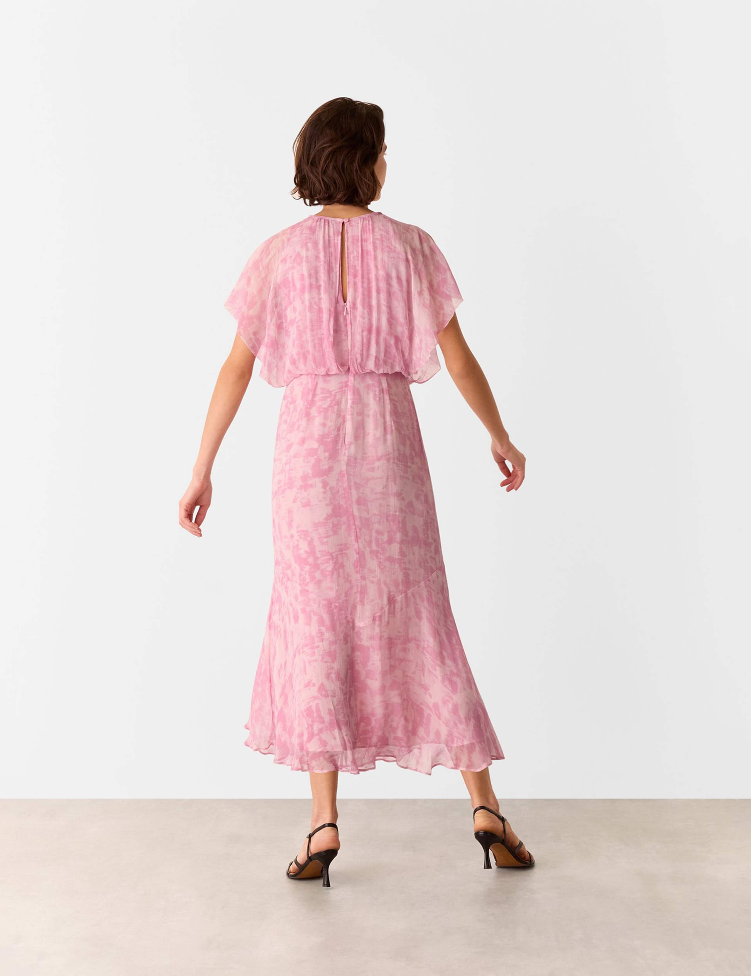 Printed Waterfall Sleeve Midi Skater Dress 4 of 4