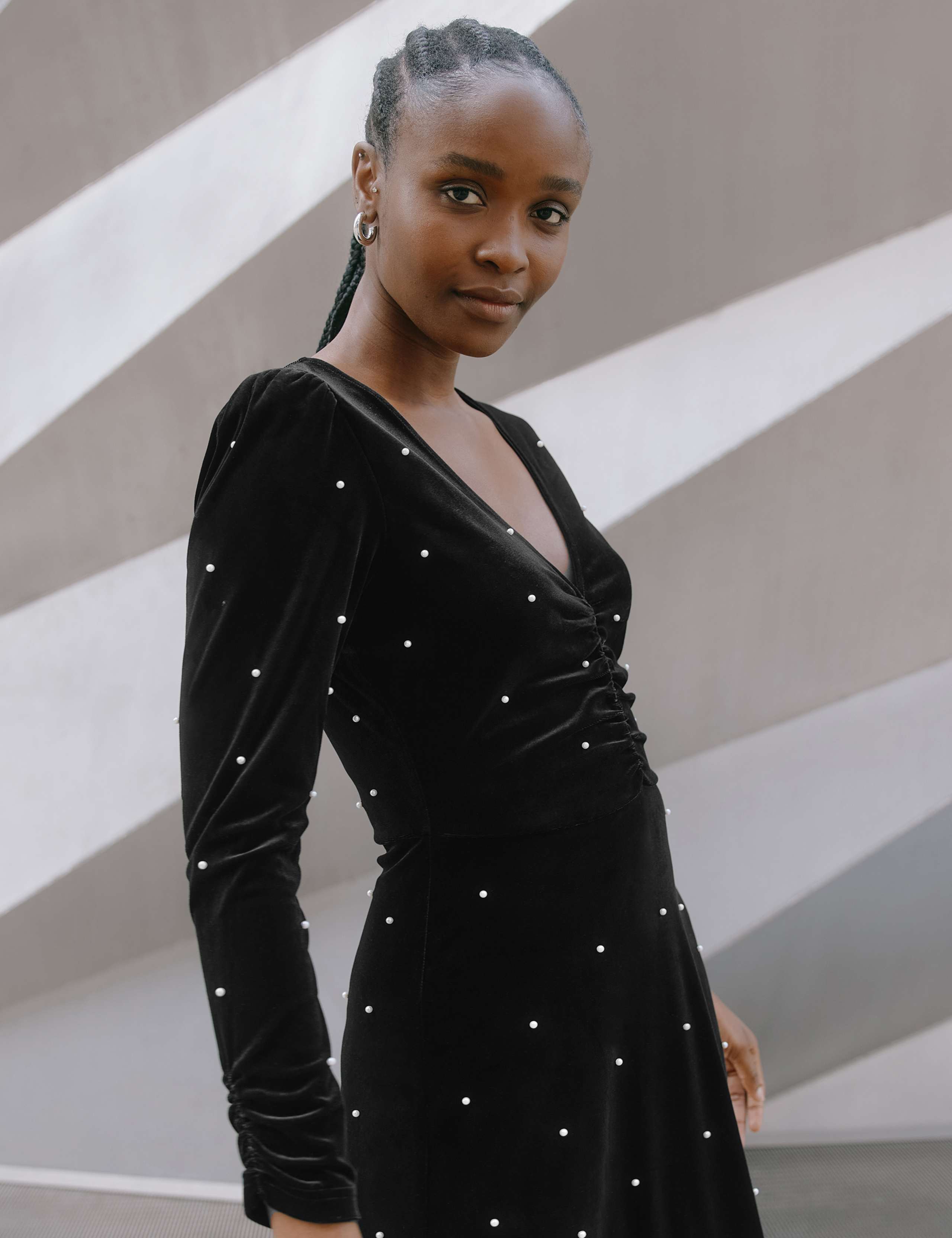 Velvet Embellished V-Neck Midi Skater Dress 3 of 5