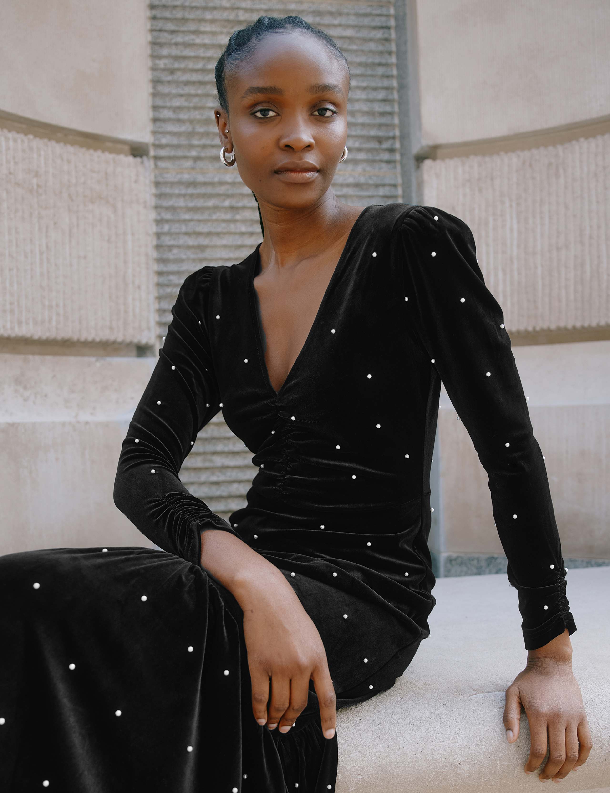 Velvet Embellished V-Neck Midi Skater Dress 4 of 5
