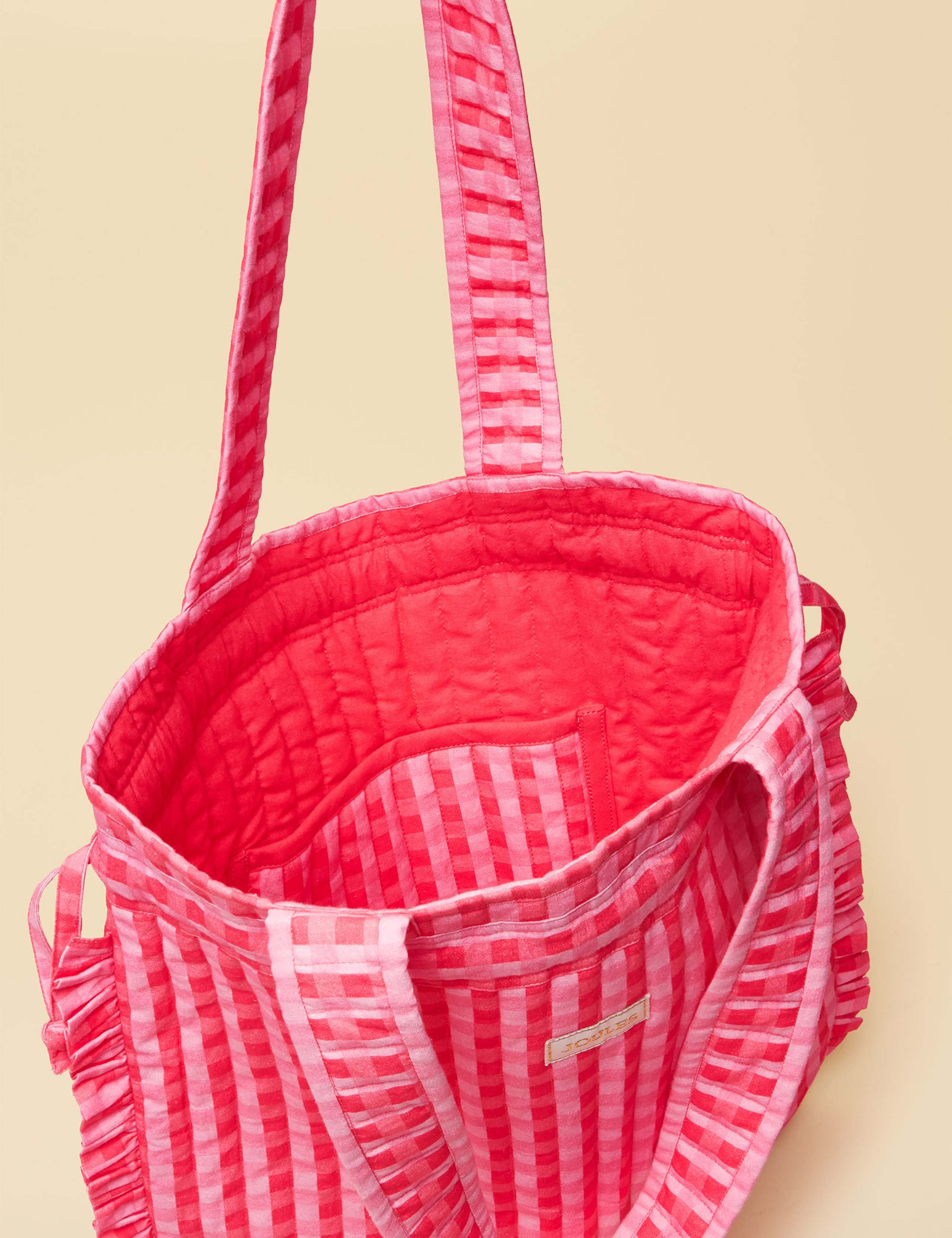 Pure Cotton Checked Quilted Tote Bag 8 of 9