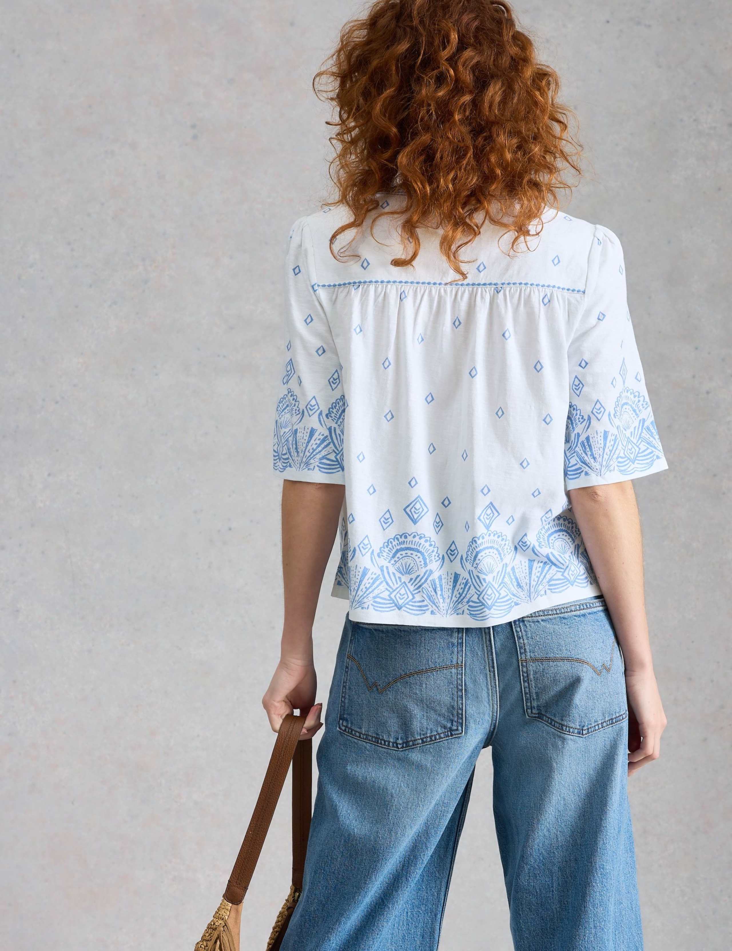 Pure Cotton Embroidered Notch Neck Top 4 of 6