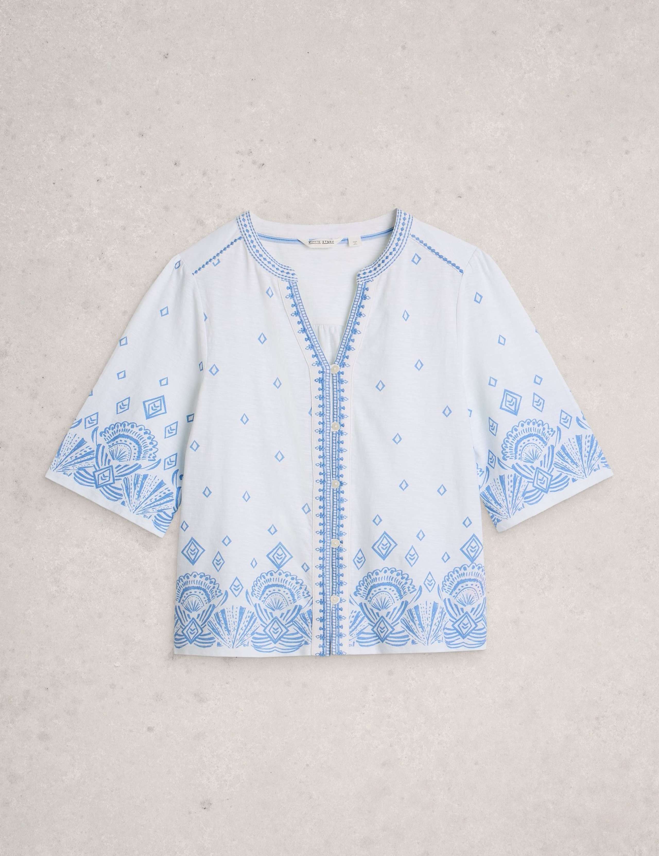 Pure Cotton Embroidered Notch Neck Top 2 of 6