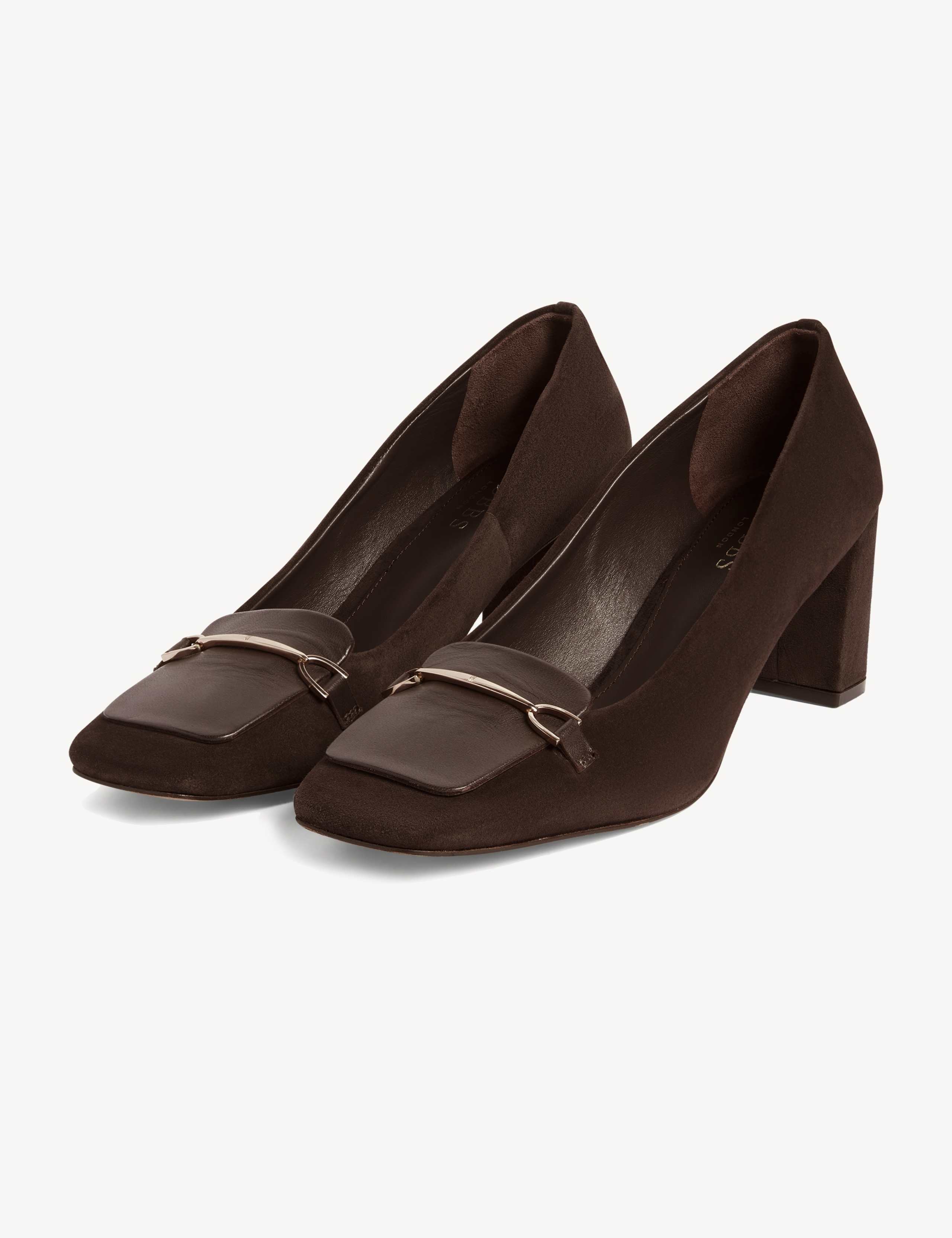 Suede Horsebit Detail Block Heel Court Shoes 4 of 6