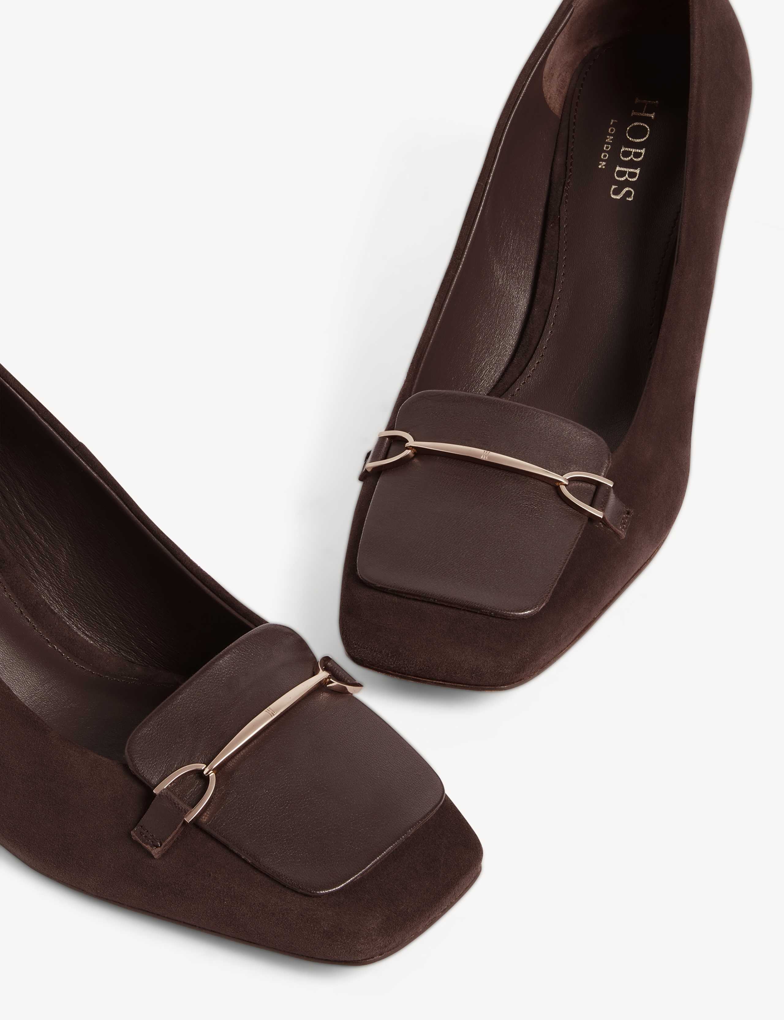 Suede Horsebit Detail Block Heel Court Shoes 5 of 6